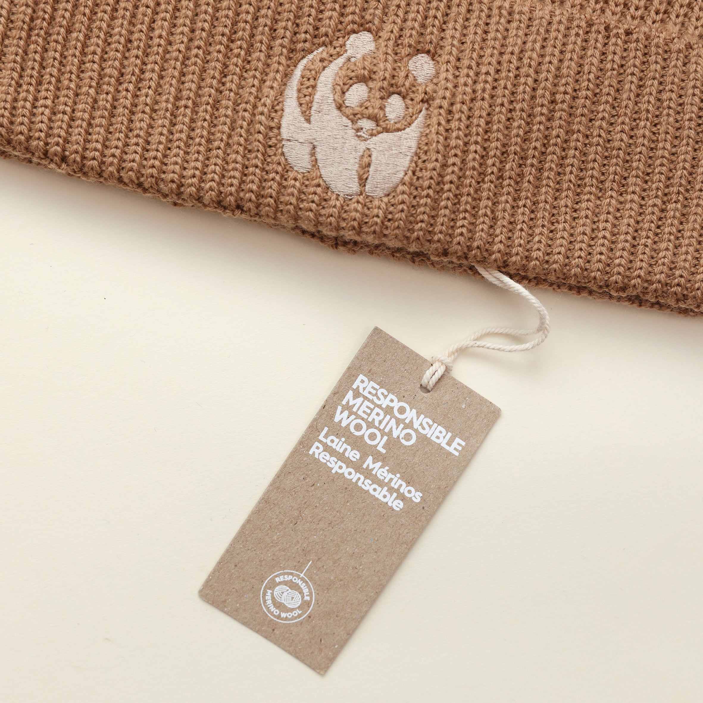 Merino Wool Panda Beanie Hat - Camel