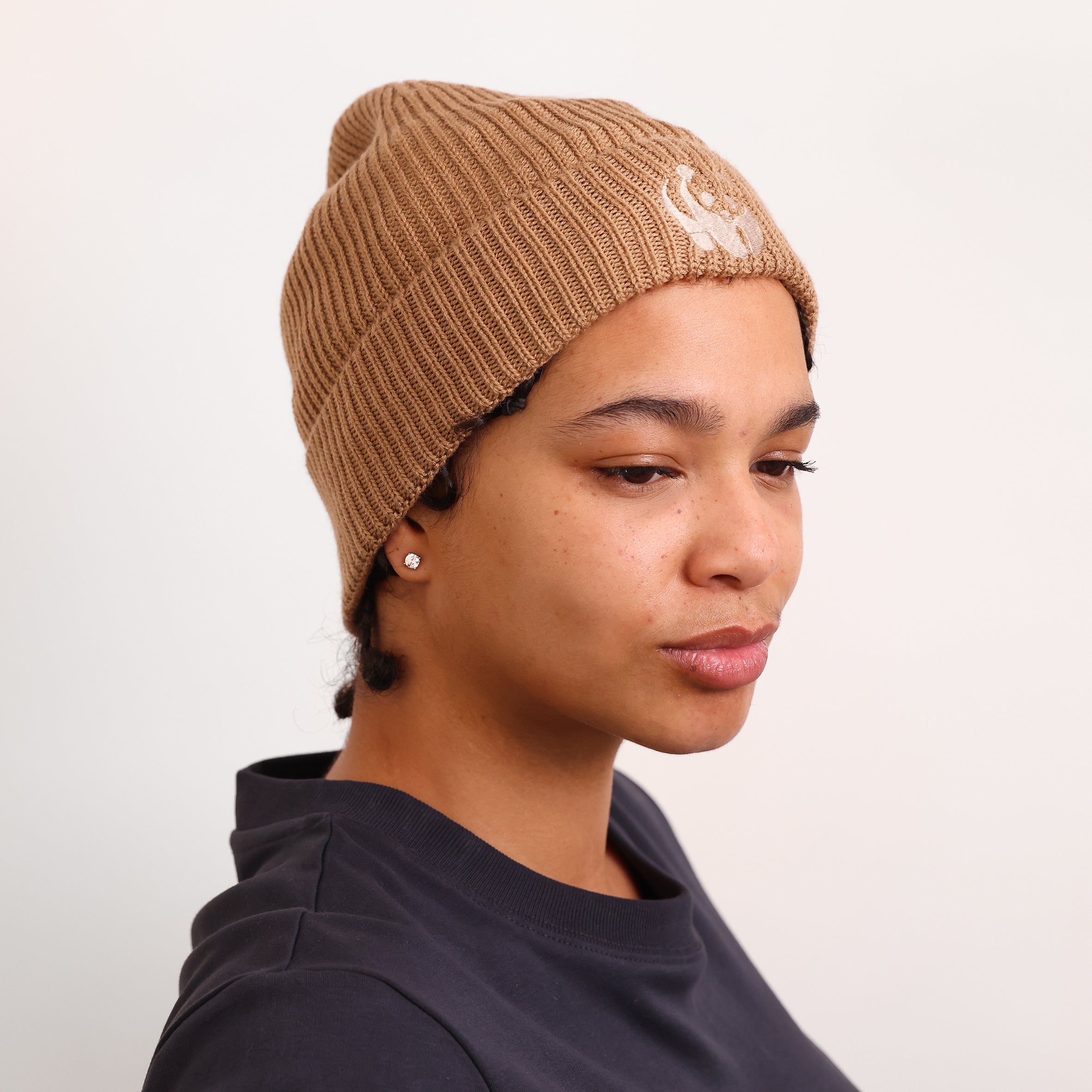 Merino Wool Panda Beanie Hat - Camel