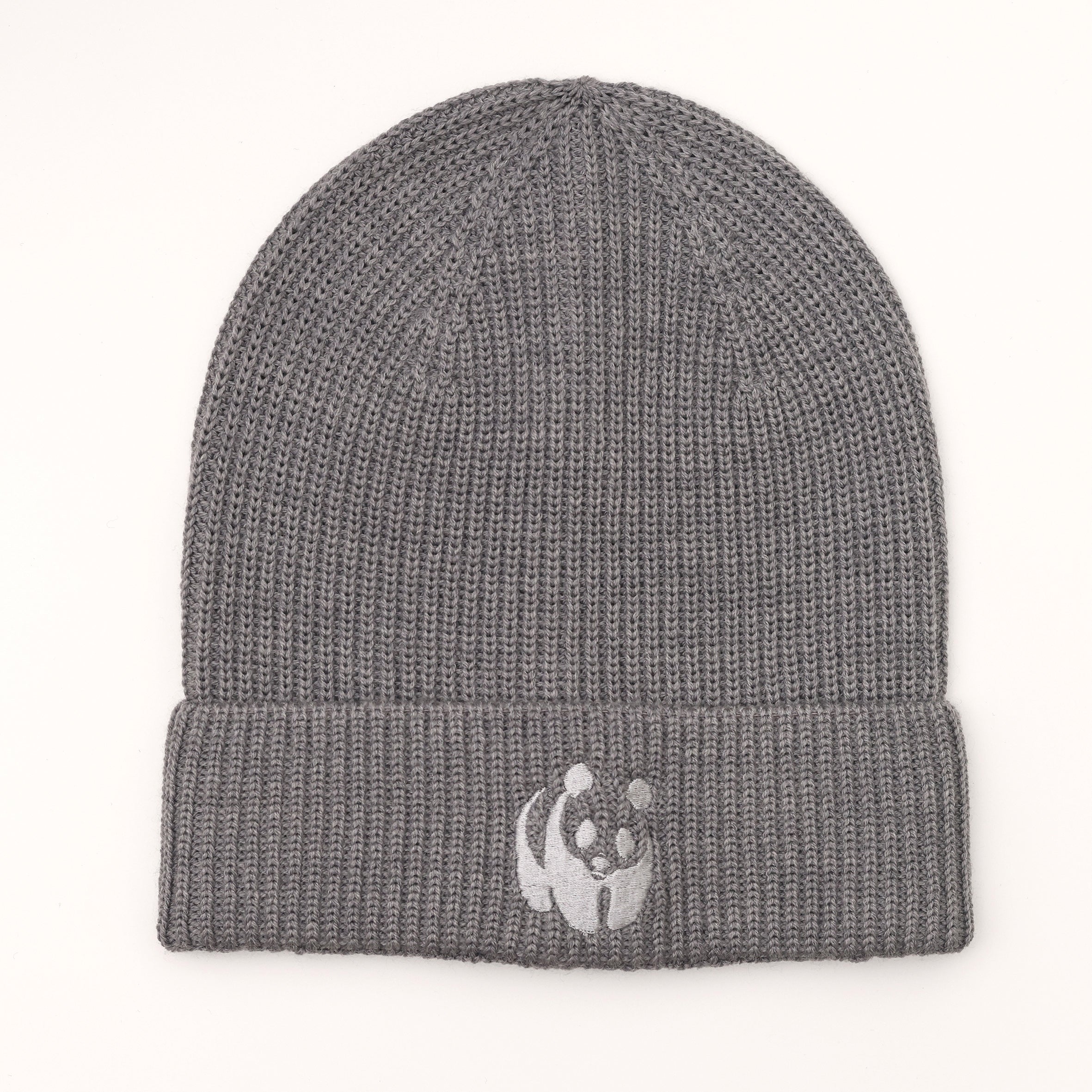 Merino Wool Panda Beanie Hat - Grey