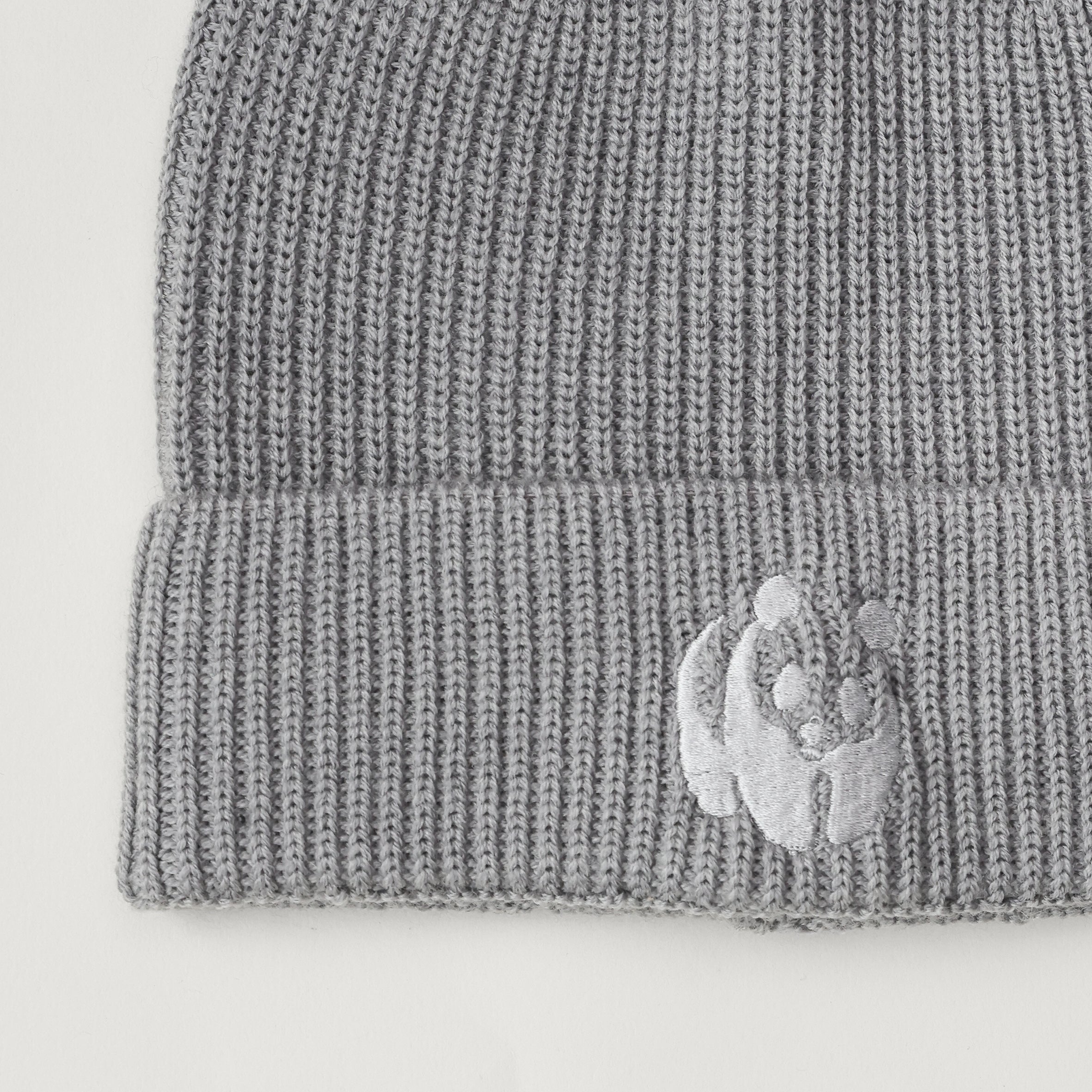 Merino Wool Panda Beanie Hat - Grey