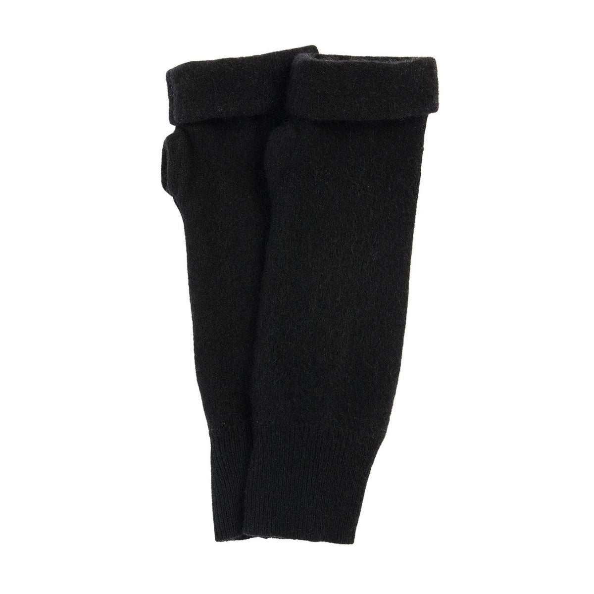 recycled cashmere fingerless gloves in black on white background