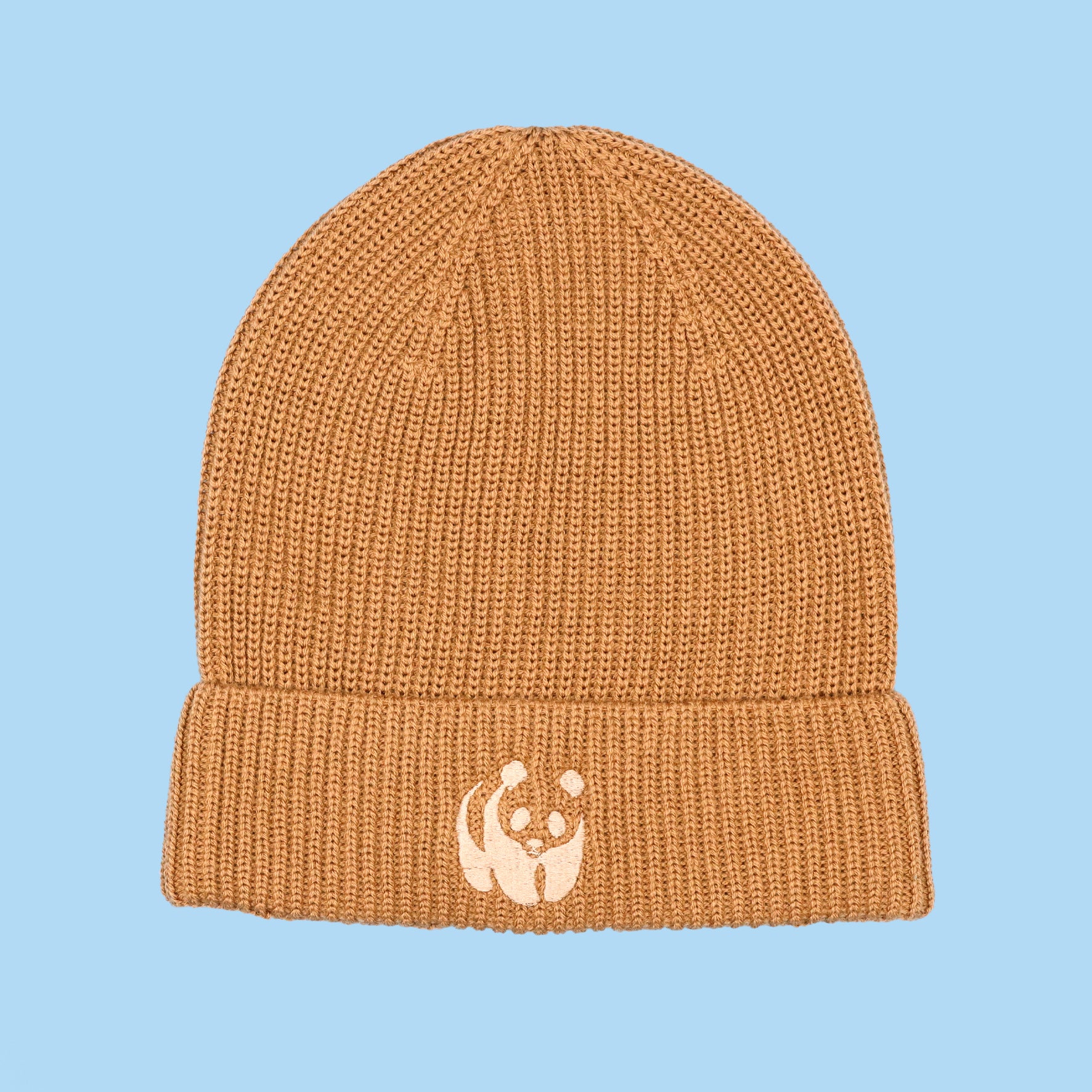 Wool Panda Beanie Hat - Camel