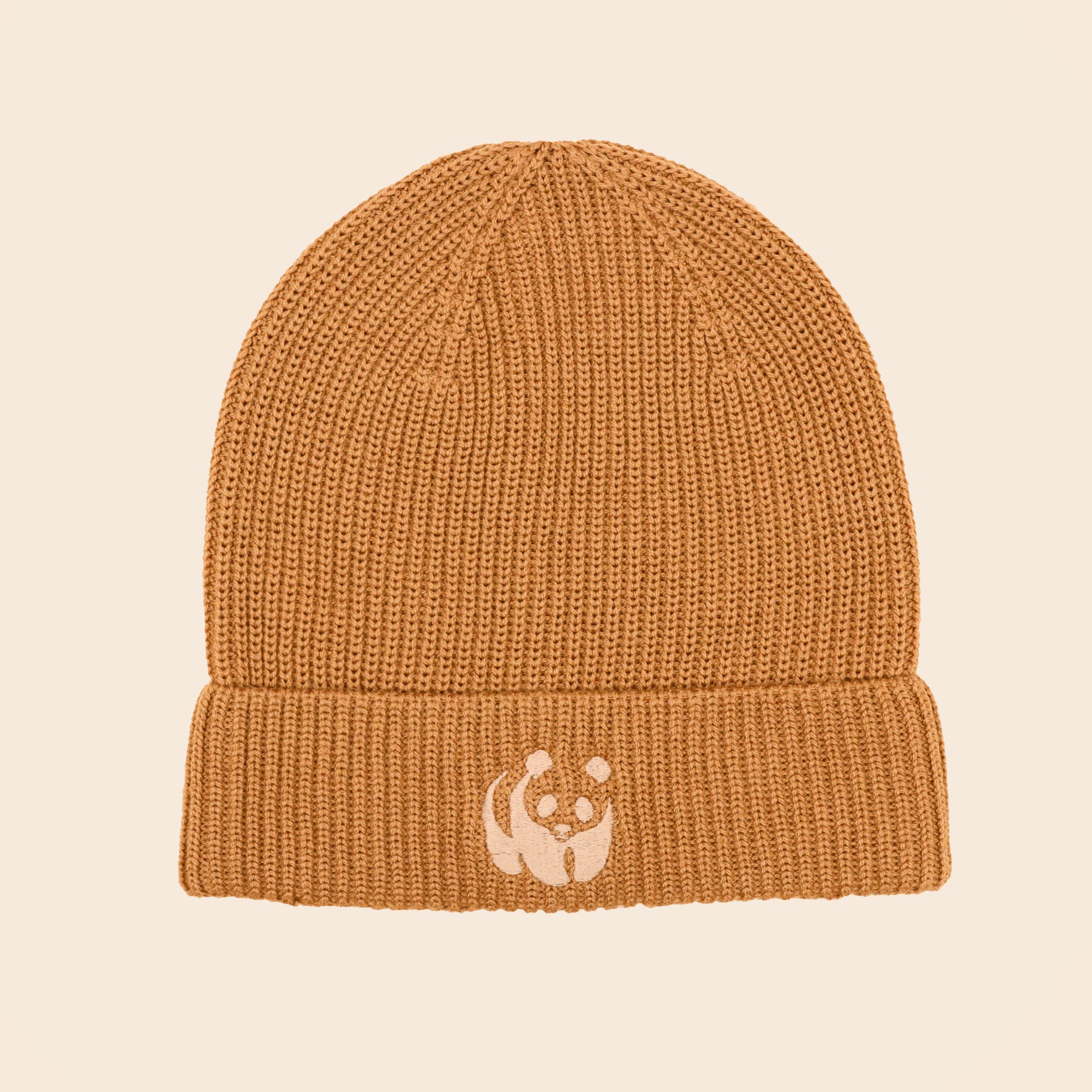 Wool Panda Beanie Hat - Camel