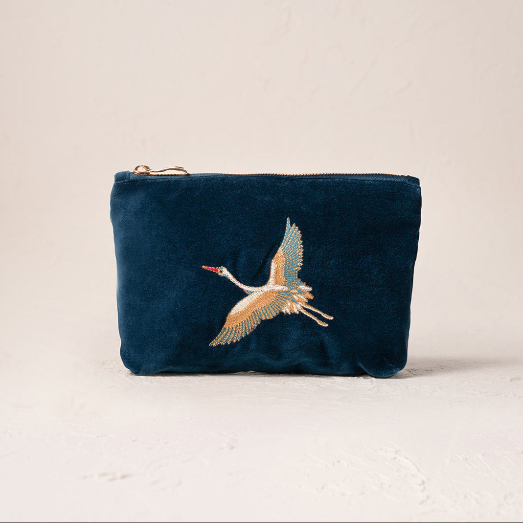 Cranes Mini Pouch - Ink Blue