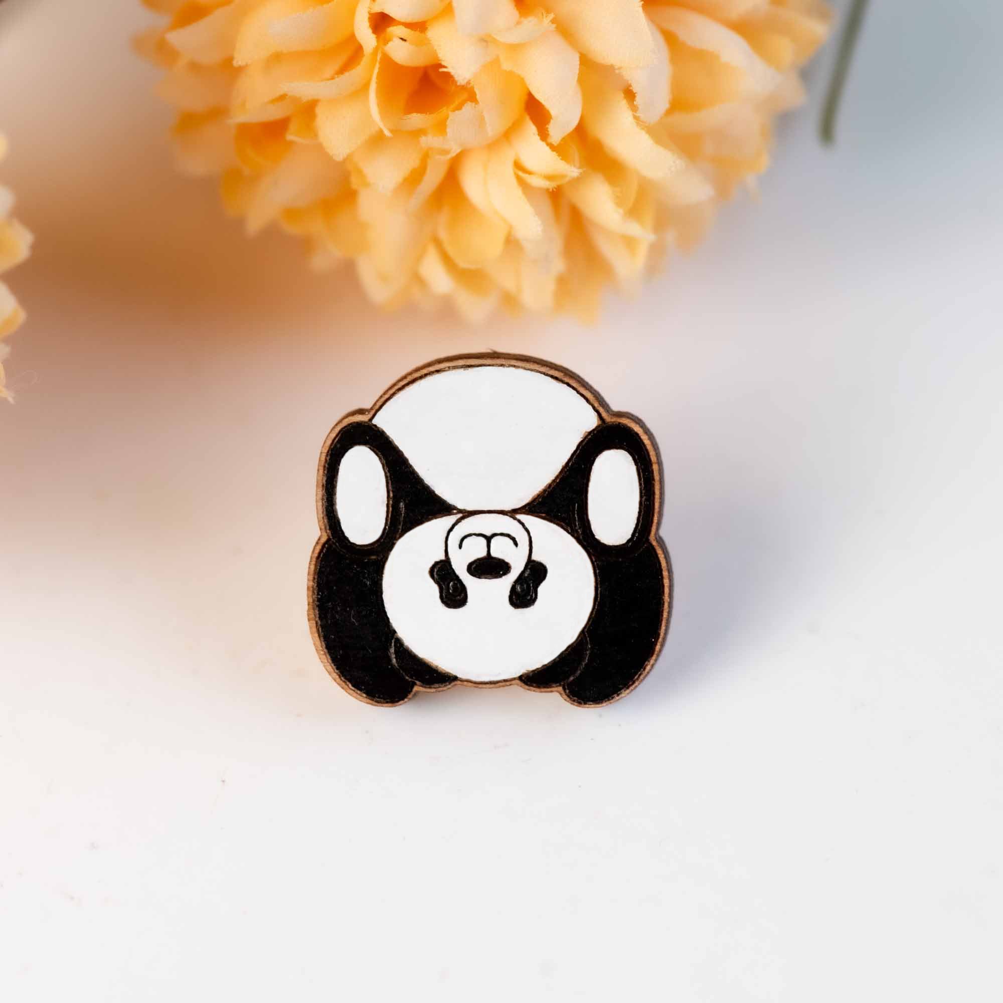 Hand-painted Wooden Pin Badge - Panda