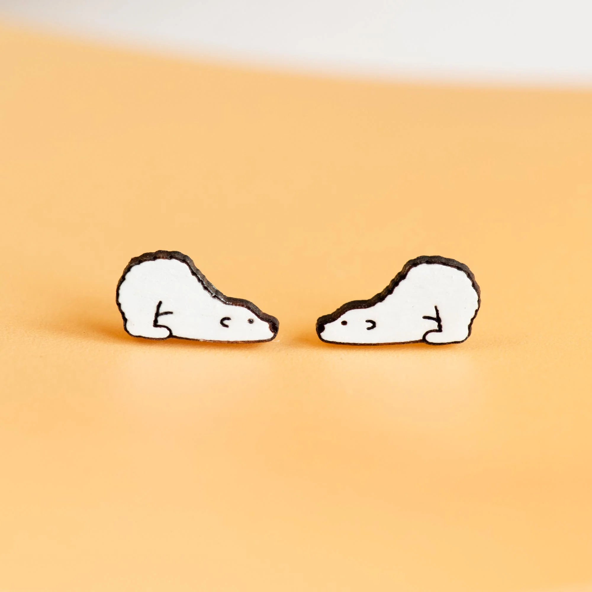 Hand-painted Wooden Earrings - Crawling Polar Bear