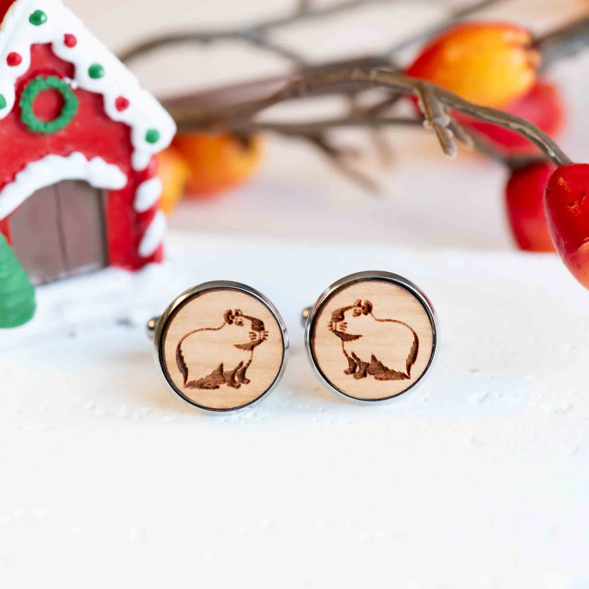 Cherry Wood Cufflinks - Capybara