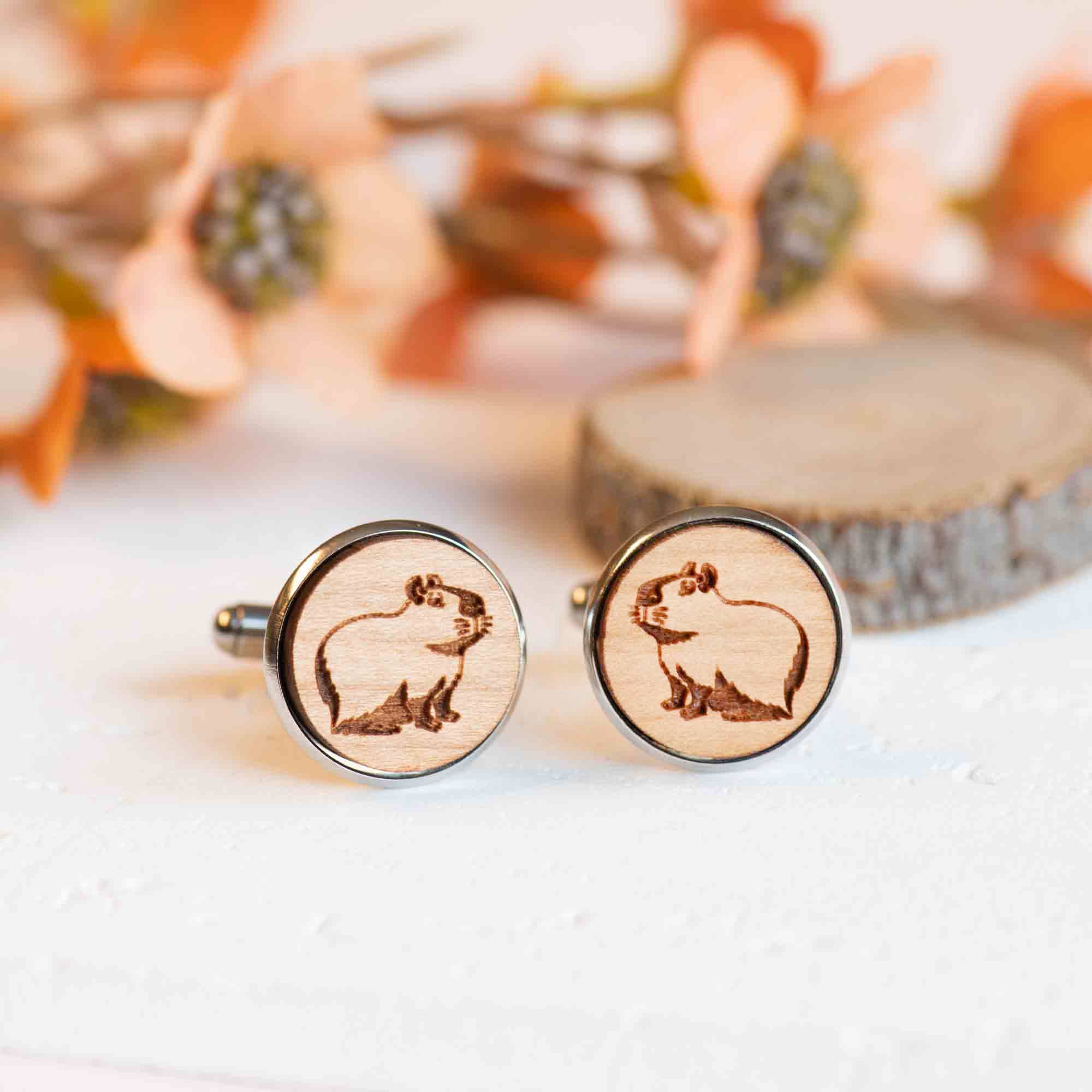 Cherry Wood Cufflinks - Capybara