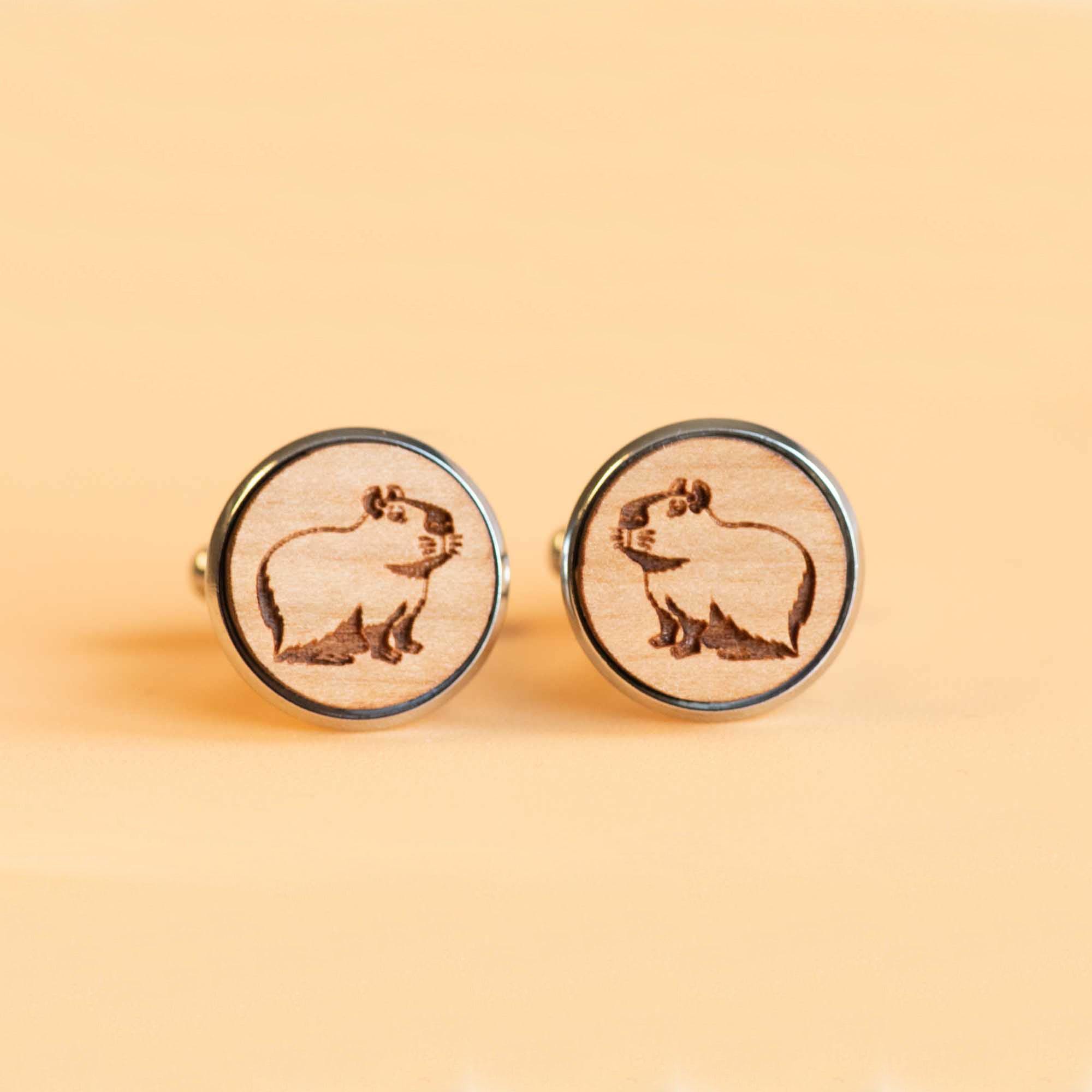 Cherry Wood Cufflinks - Capybara