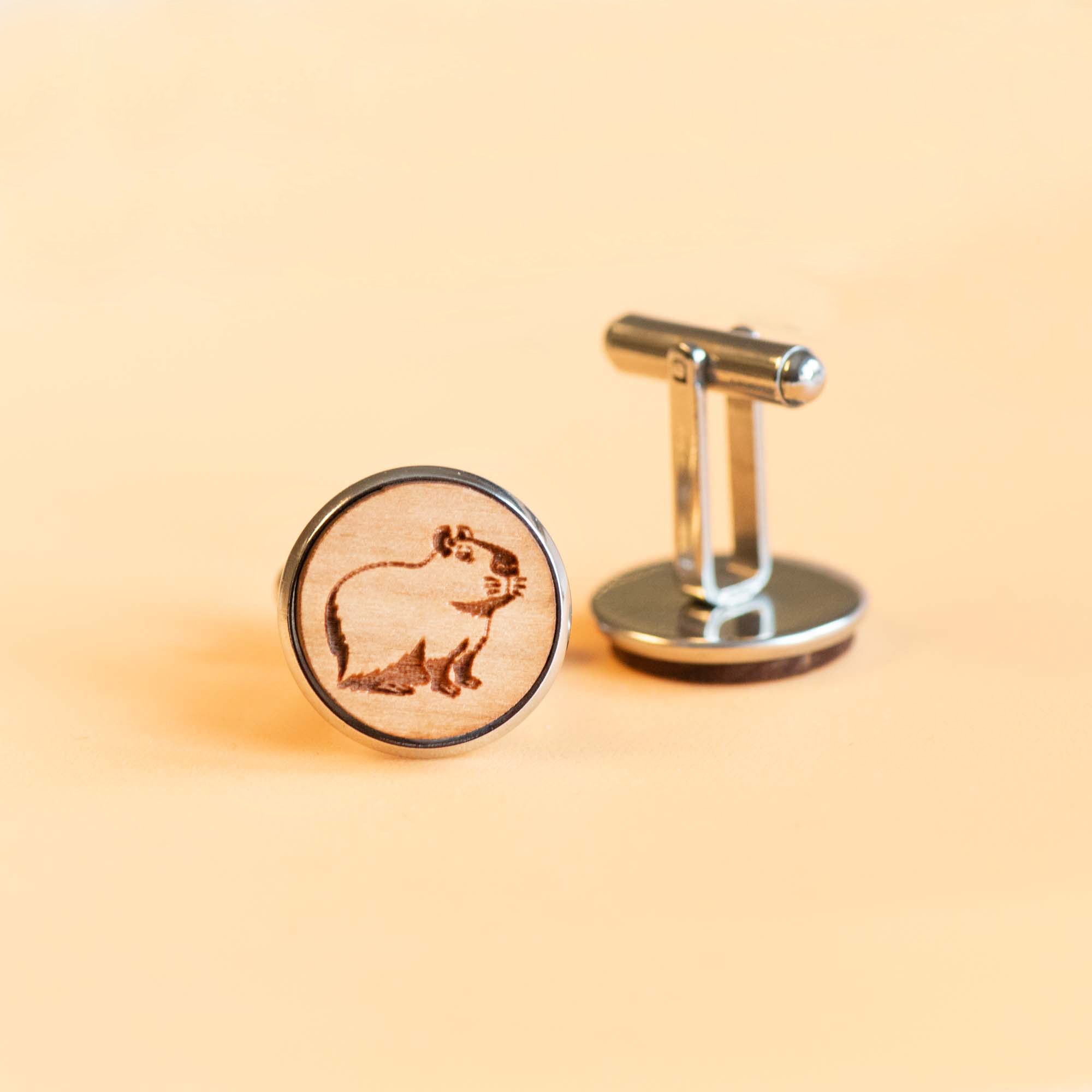 Cherry Wood Cufflinks - Capybara