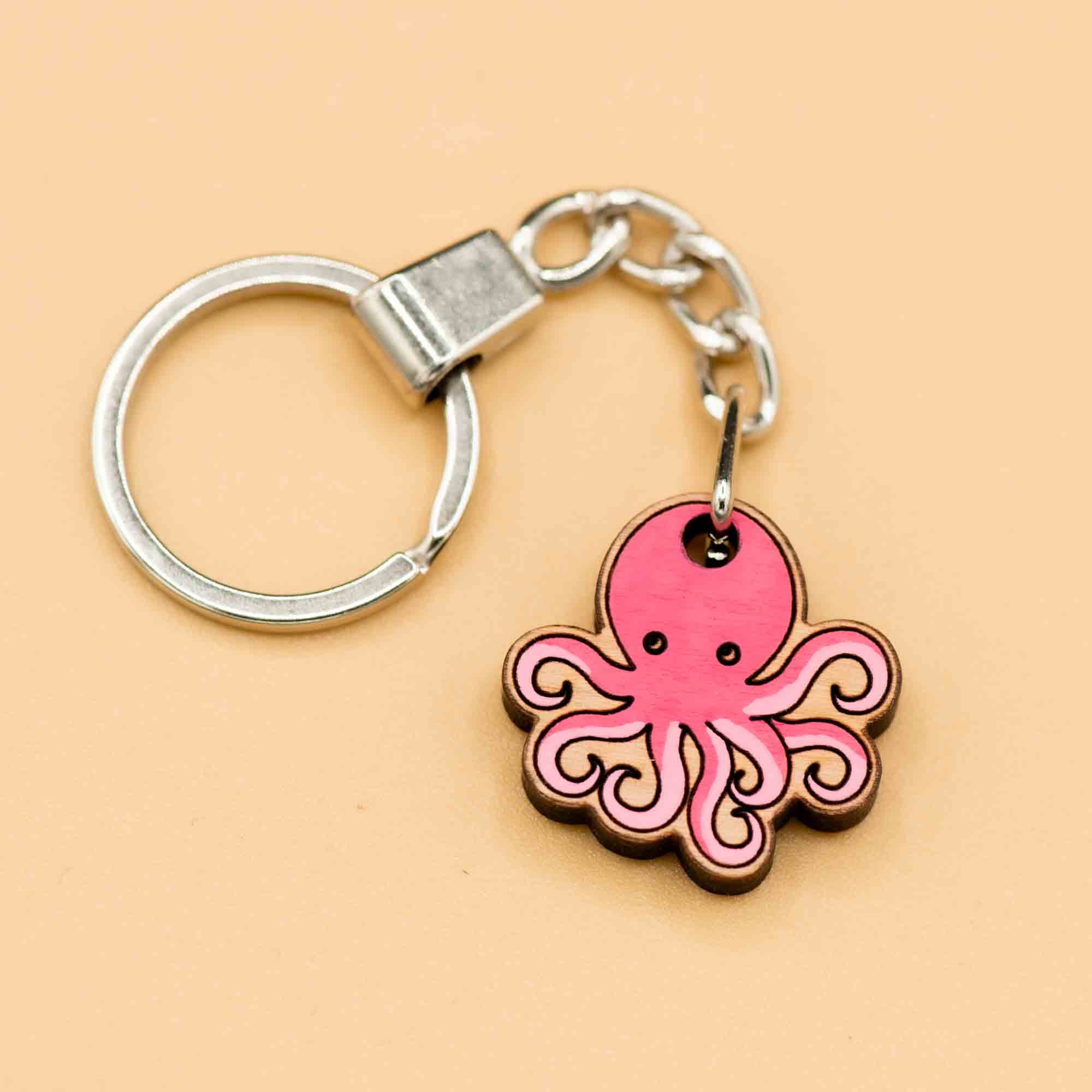 Hand-painted Wooden Keyring - Octopus