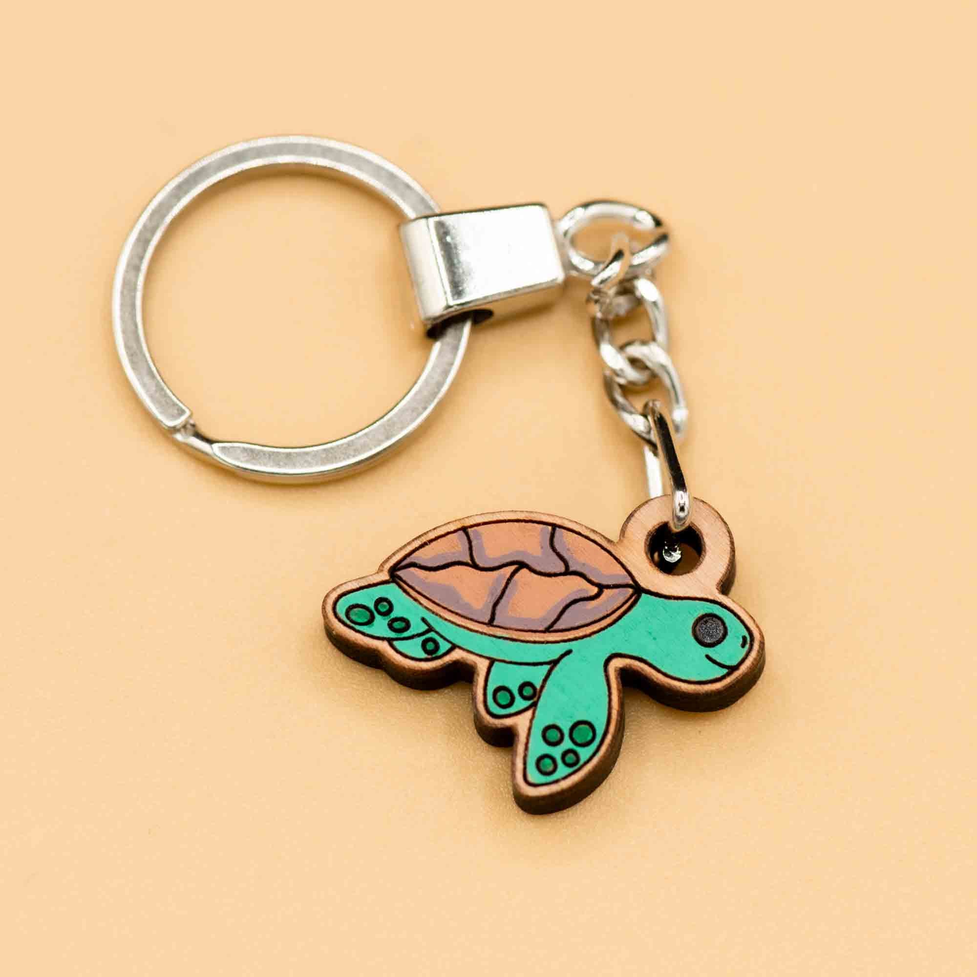 Hand-painted Wooden Keyring - Sea Turtle