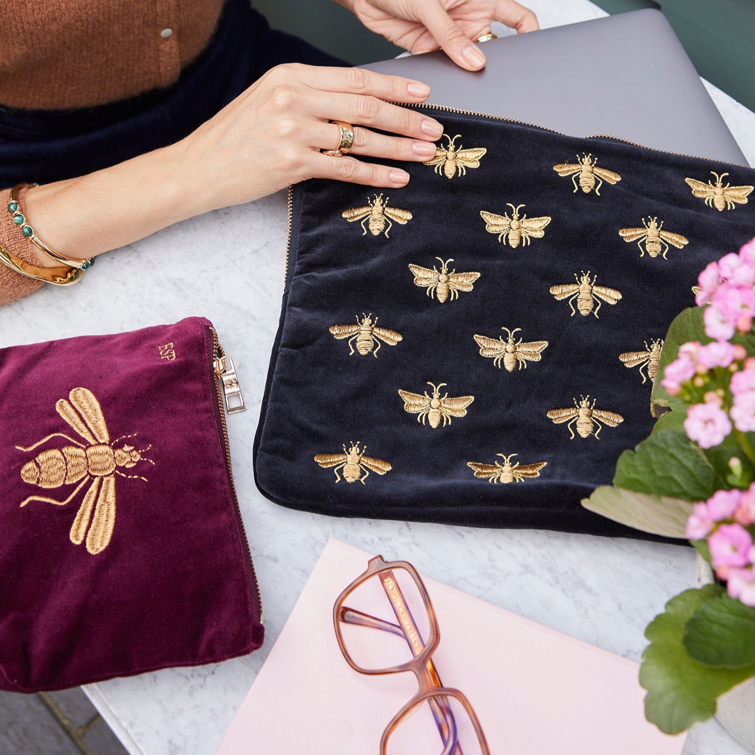 Honey Bee Mini Pouch - Plum