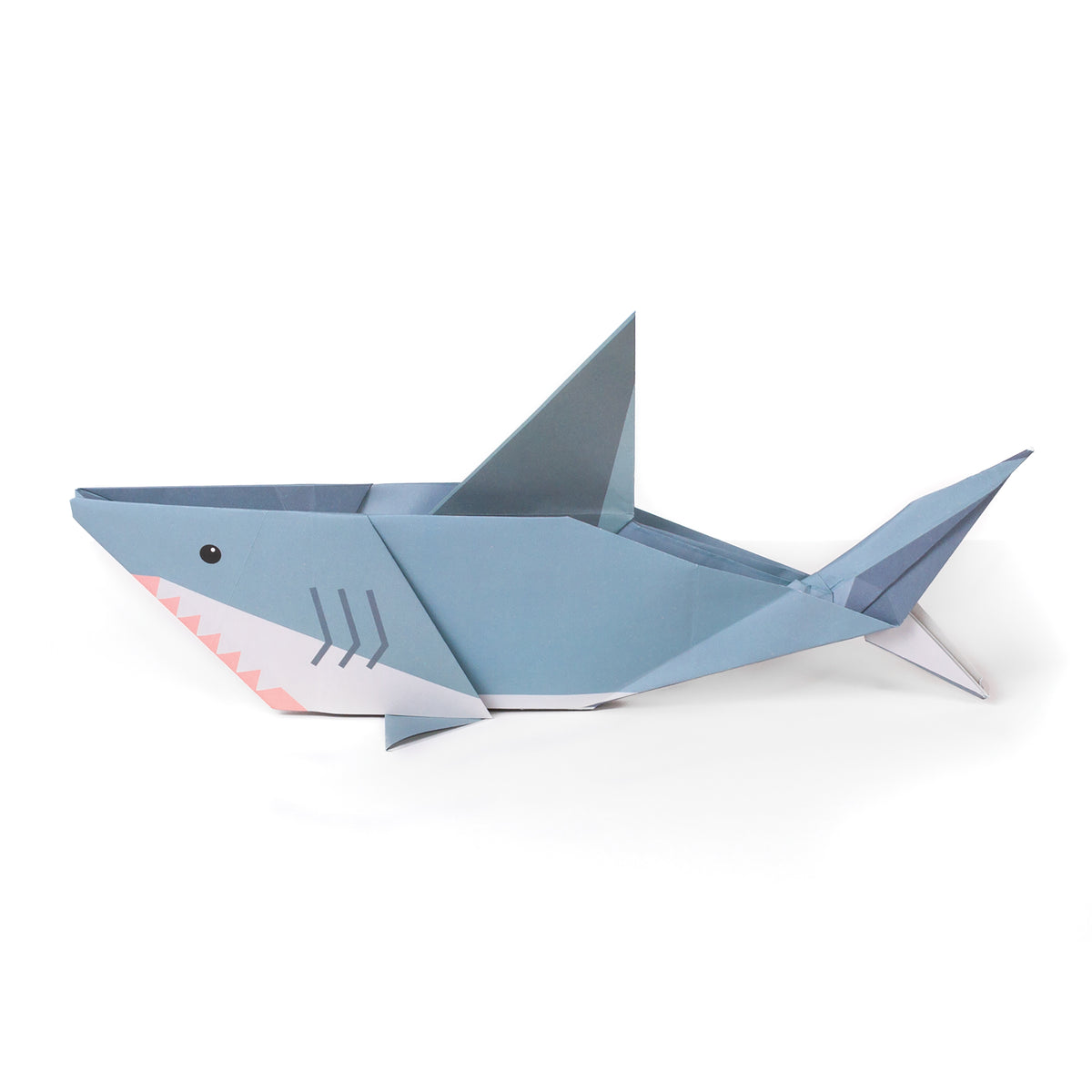 Shark origami figure on white background