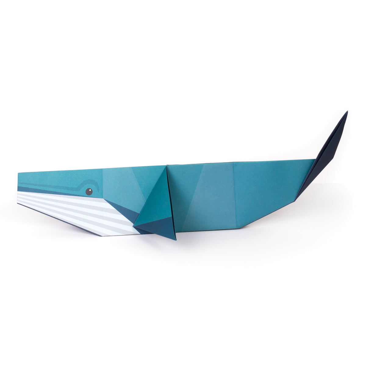 Whale origami figure on white background