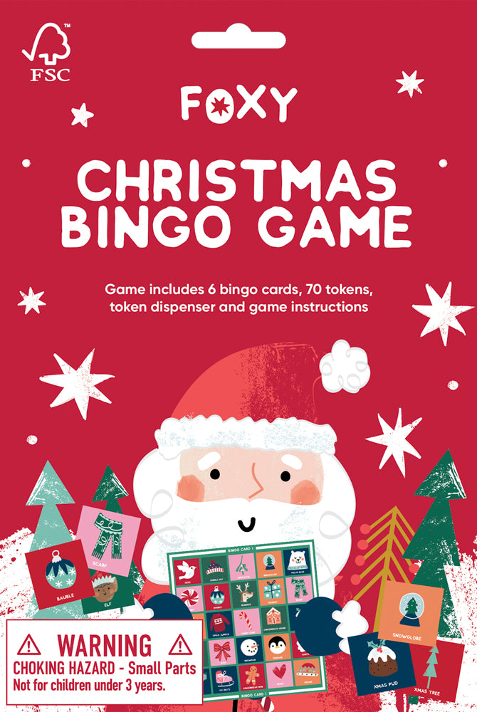 Christmas themed illustration Bingo game card pack front