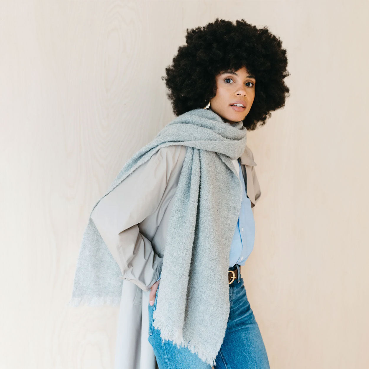 Alpaca Oversized Scarf in Grey Melange