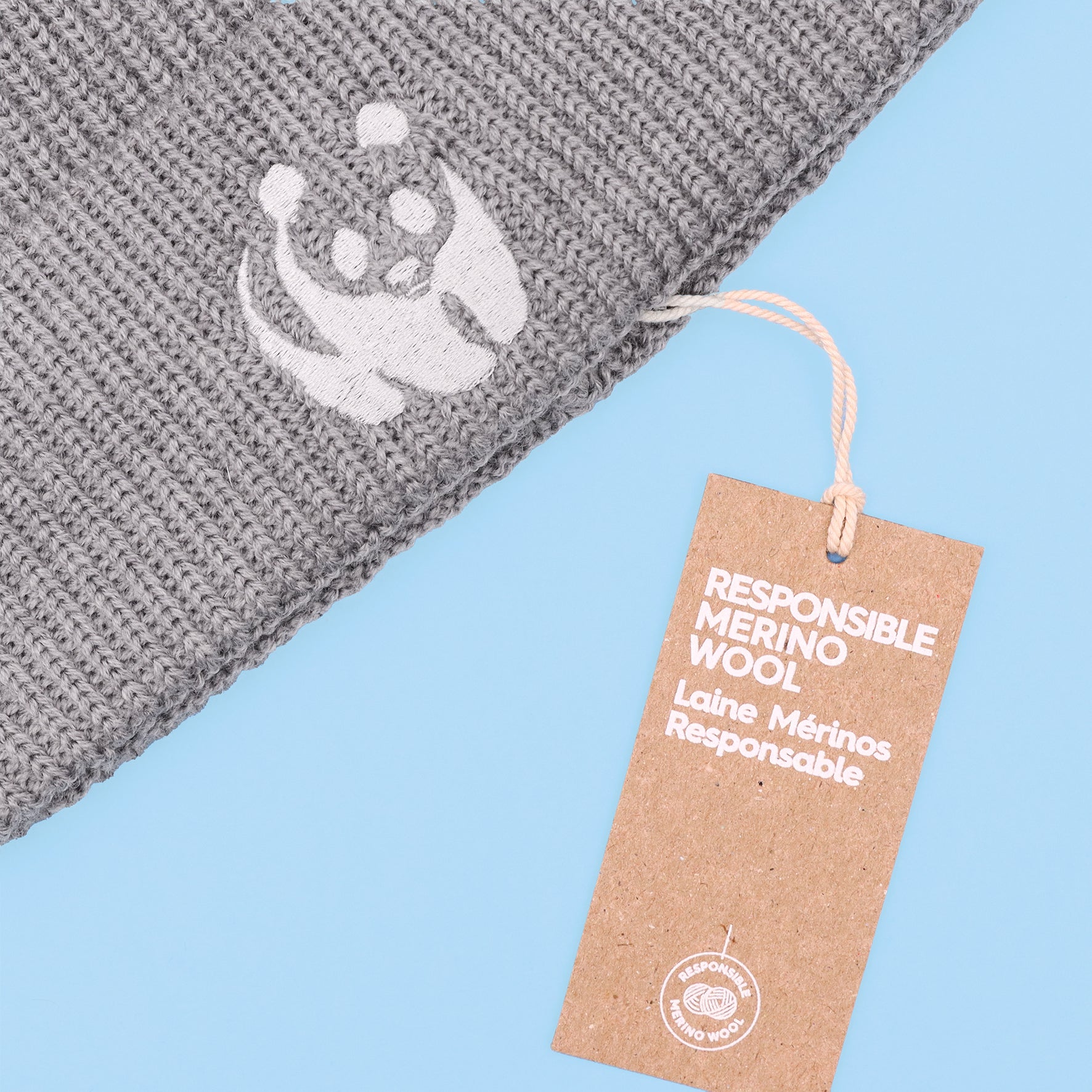 Wool Panda Beanie Hat - Grey