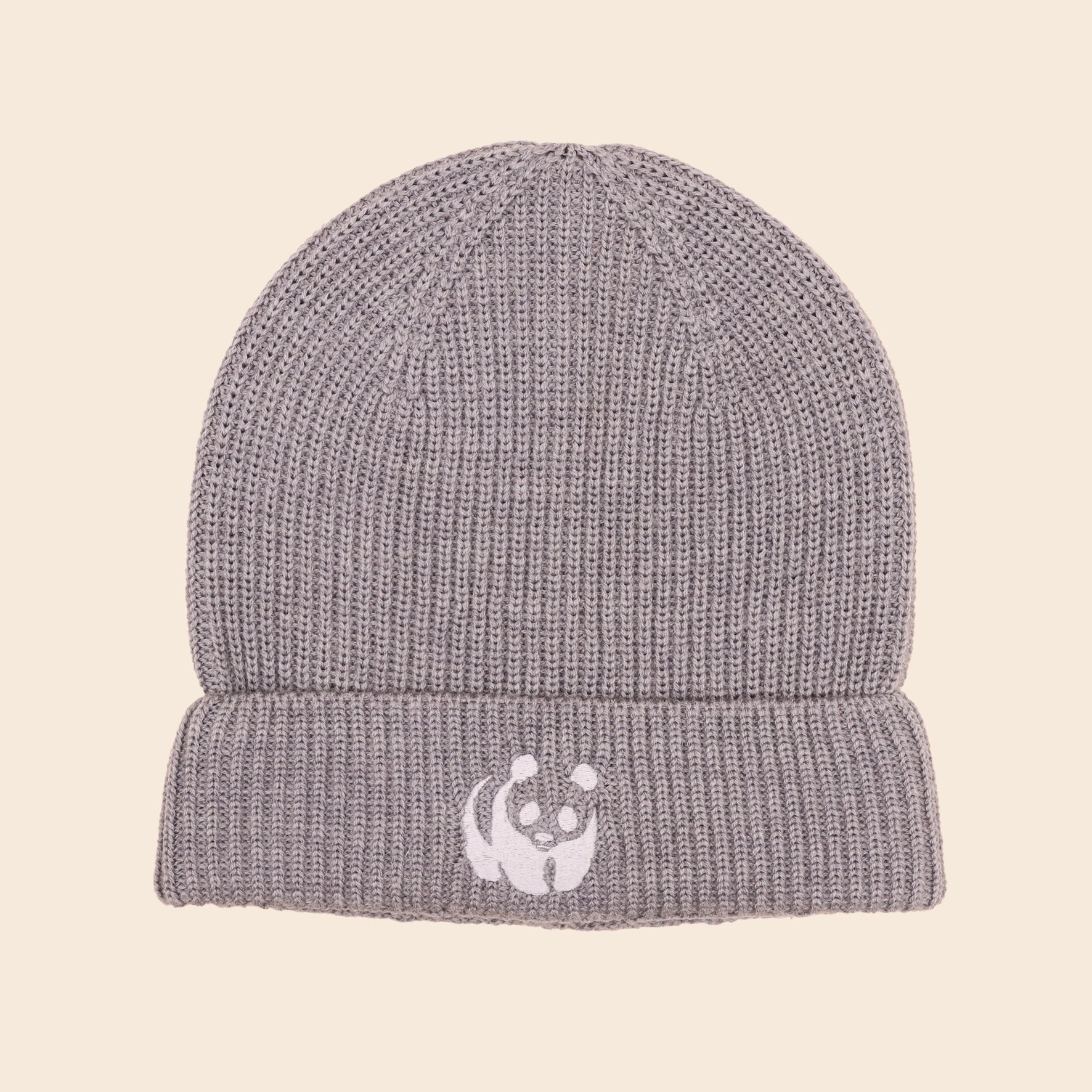 Wool Panda Beanie Hat - Grey