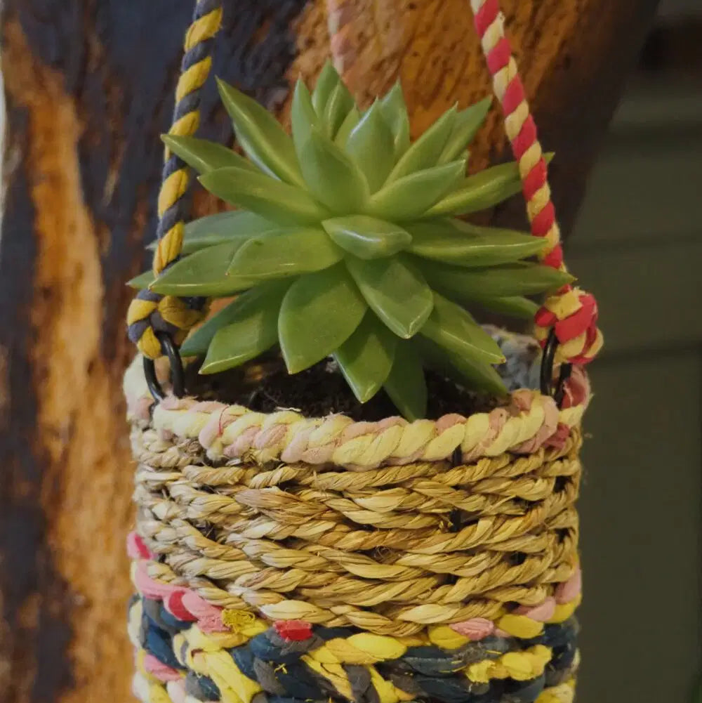 Munja and Reclaimed Fabric Eco Hanging Planter – Small