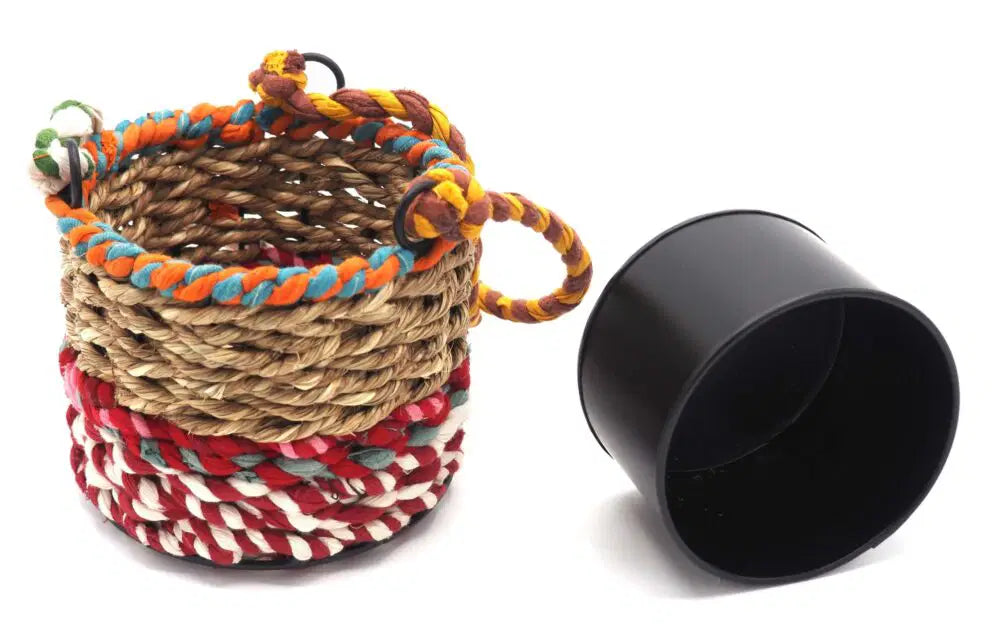 Munja and Reclaimed Fabric Eco Hanging Planter – Small