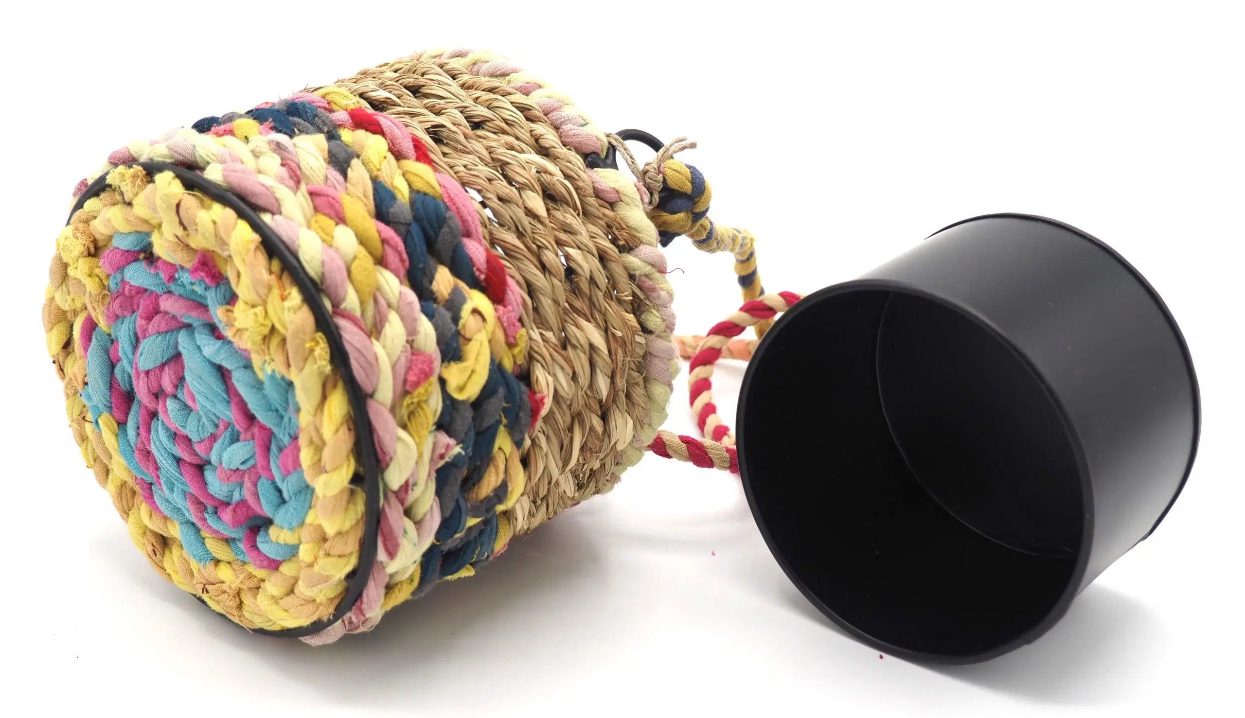 Munja and Reclaimed Fabric Eco Hanging Planter – Small