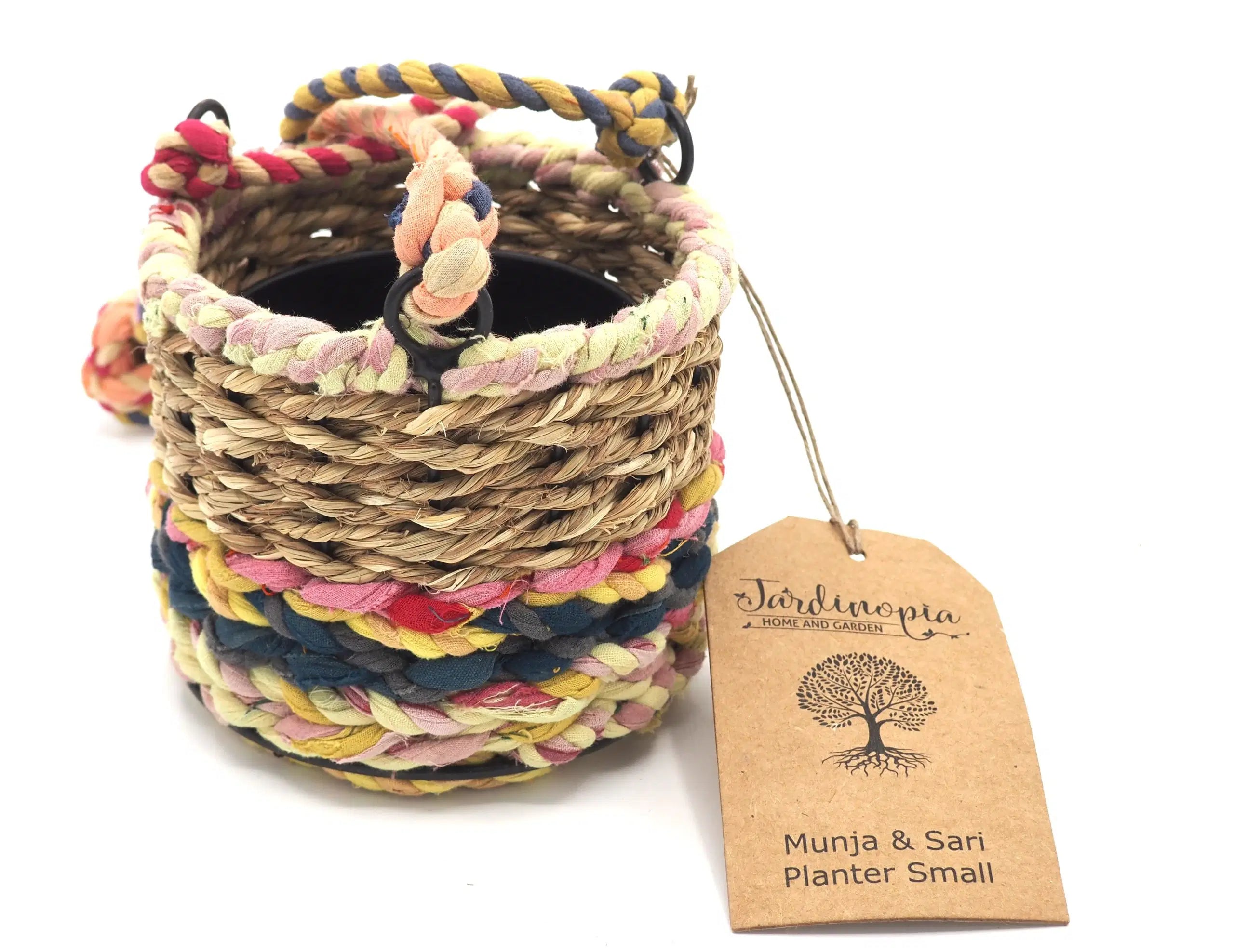 Munja and Reclaimed Fabric Eco Hanging Planter – Small