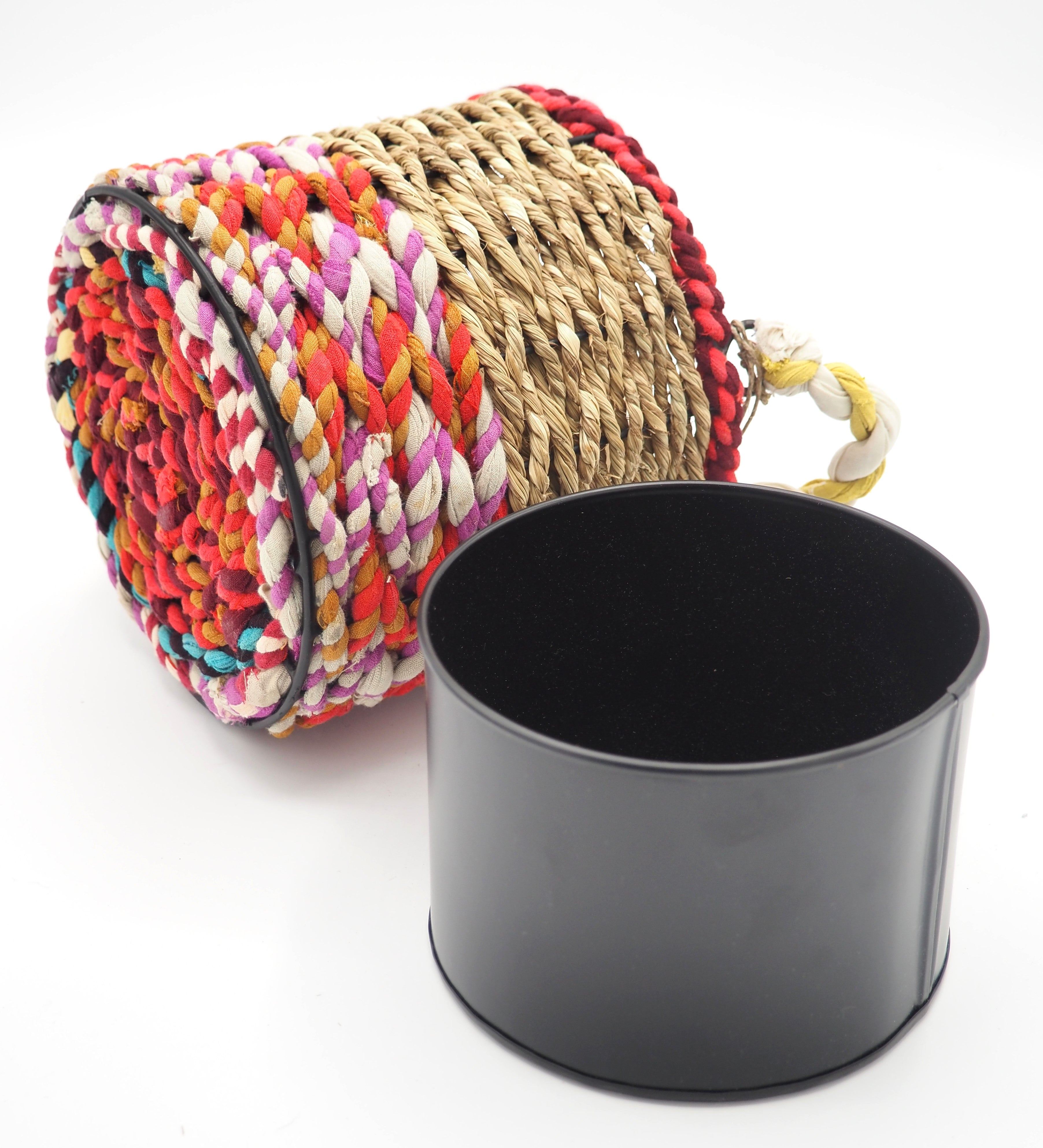 Munja and Reclaimed Fabric Eco Hanging Planter – Medium