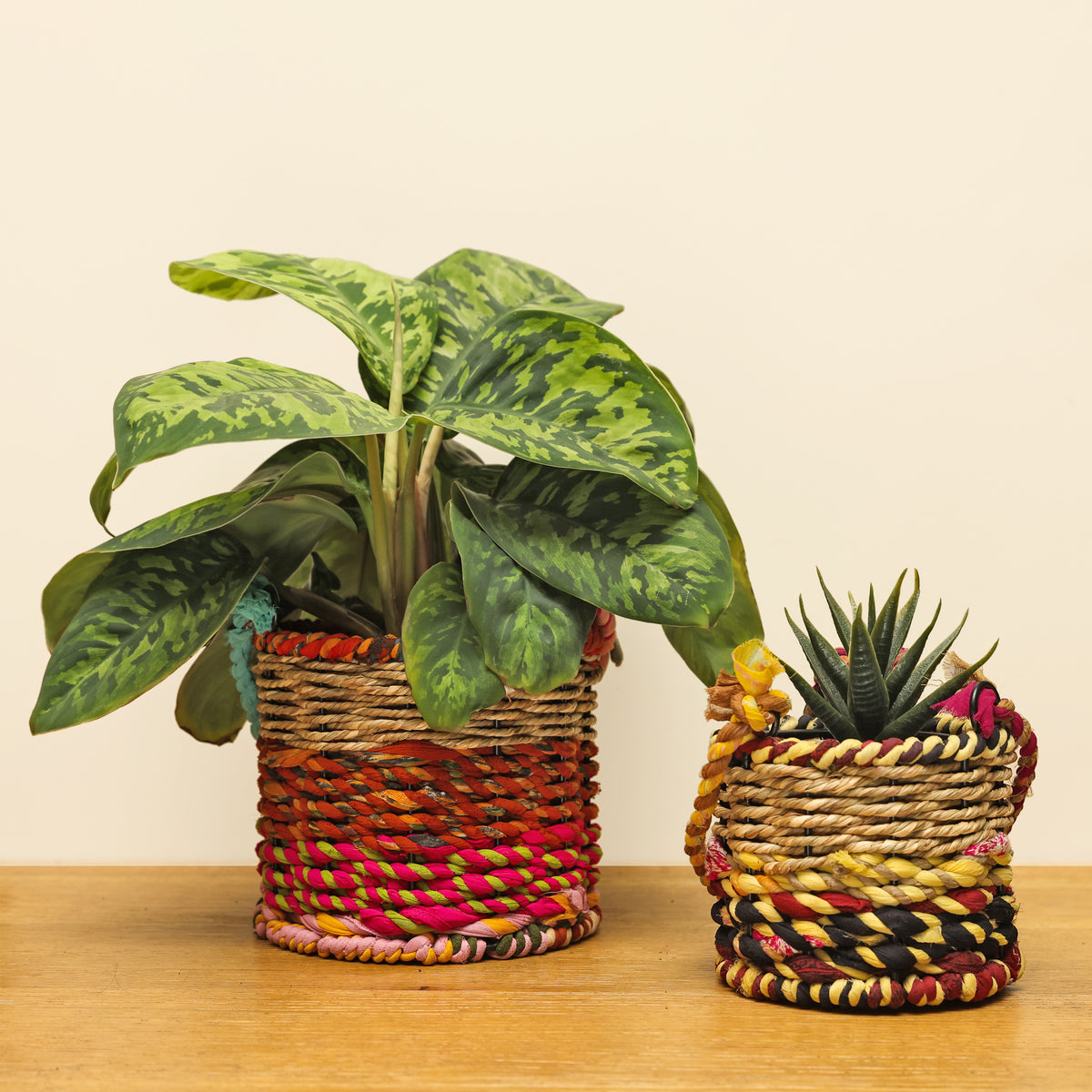 Munja and Reclaimed Fabric Eco Hanging Planter – Small