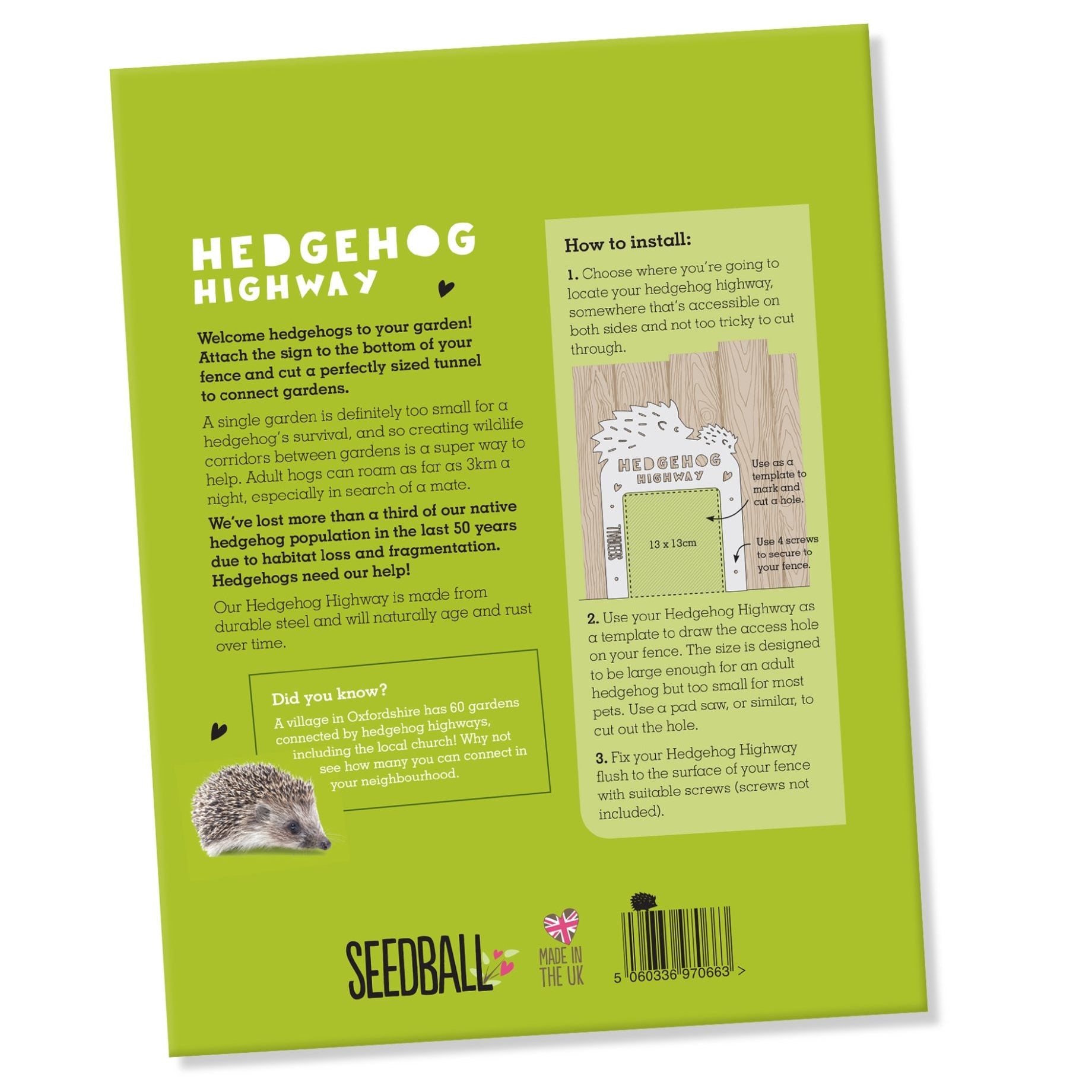 Seedball Hedgehog Highway Sign