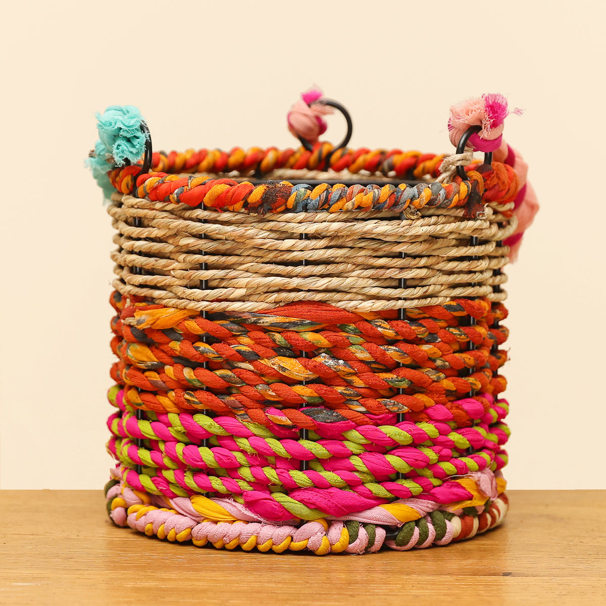 Munja and Reclaimed Fabric Eco Hanging Planter – Medium