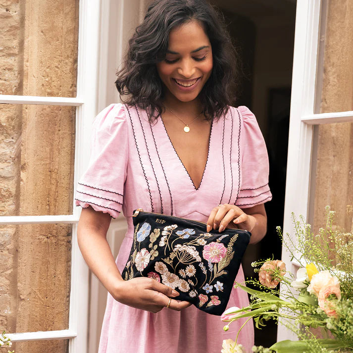 Pressed Flowers Everyday Pouch - Charcoal