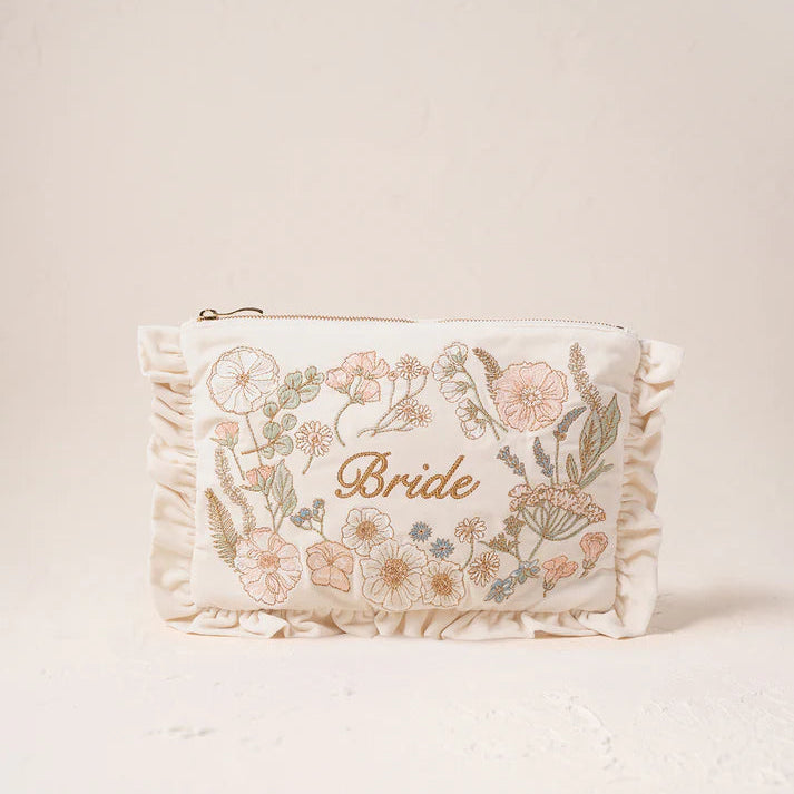 Pressed Flowers Bride Frill Pouch - Cream