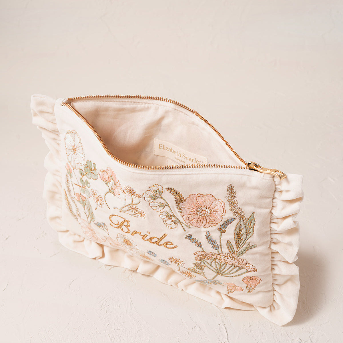Pressed Flowers Bride Frill Pouch - Cream