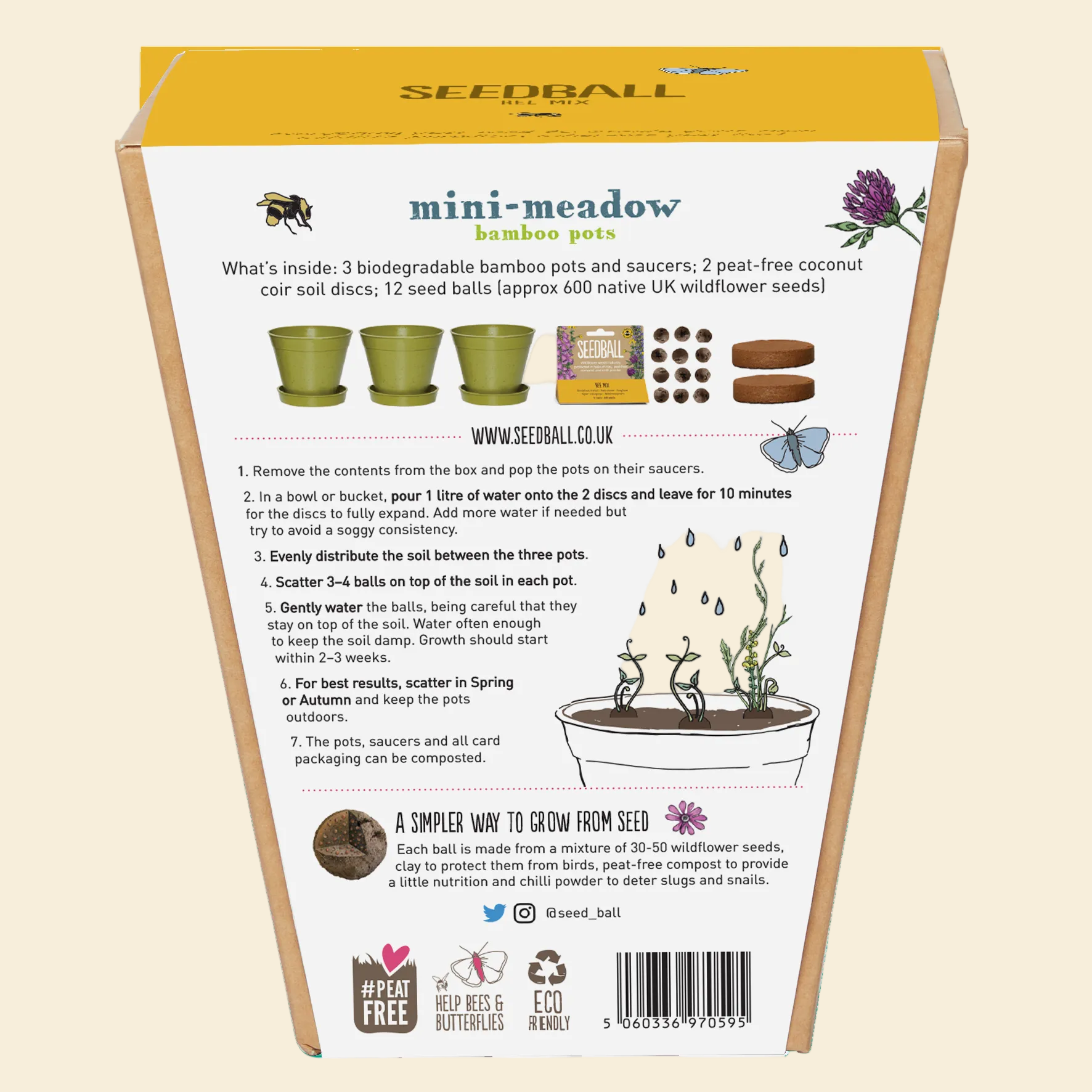 Seedball Mini Meadow Bamboo Pots - Bee Mix