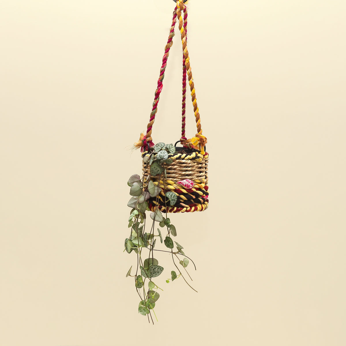 Munja and Reclaimed Fabric Eco Hanging Planter – Small
