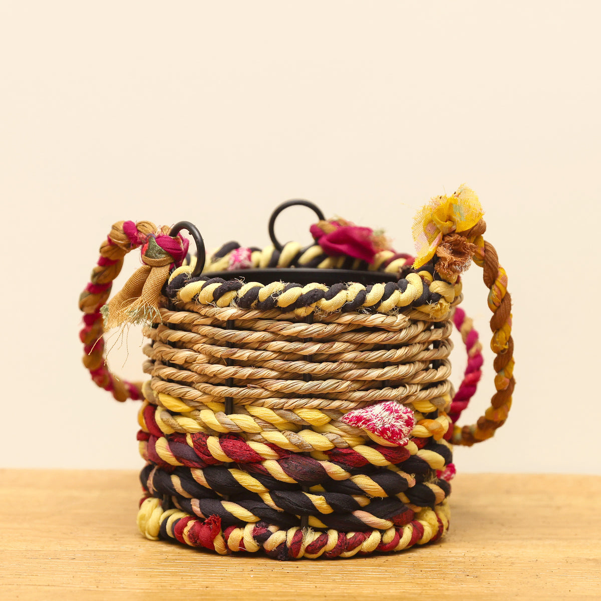 Munja and Reclaimed Fabric Eco Hanging Planter – Small