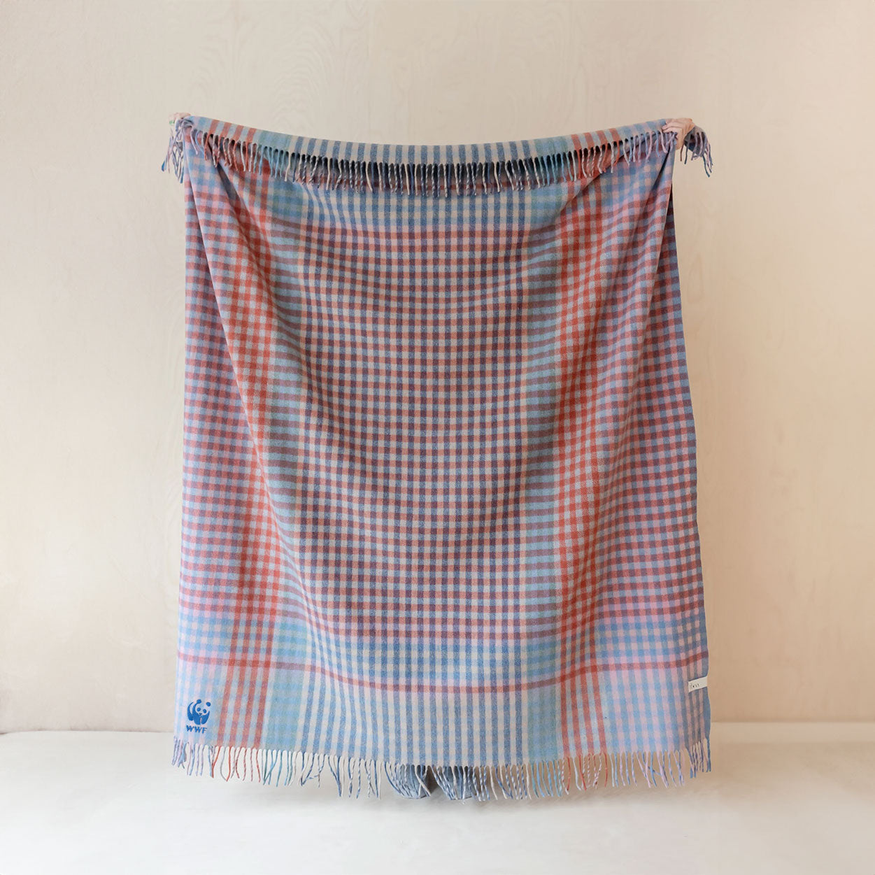 Recycled Wool Large Blanket - Blue Block Micro Gingham