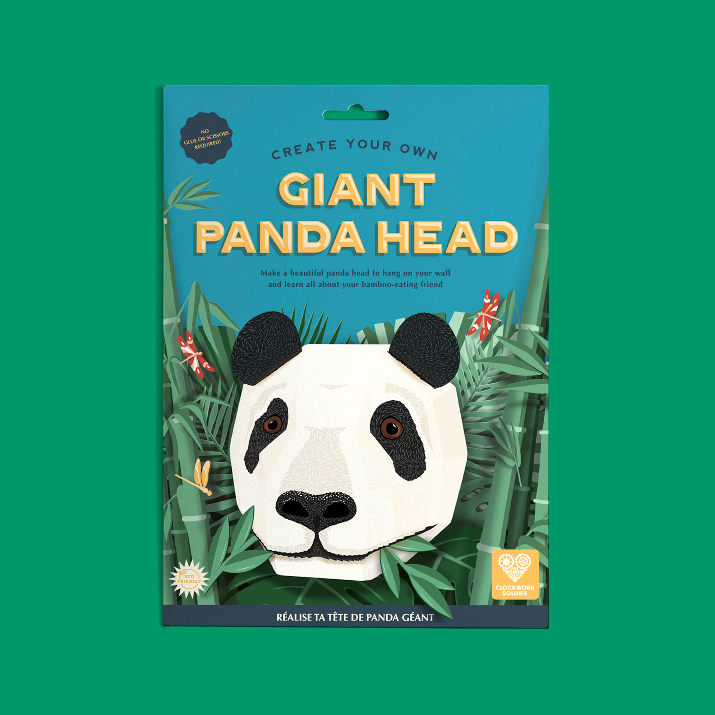 Giant panda head flat pack on green surface