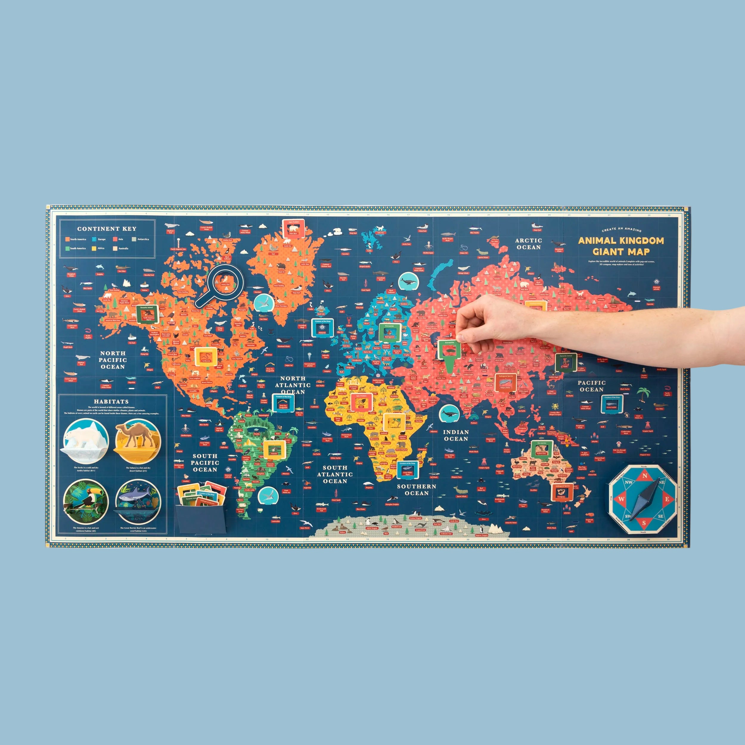 Amazing Animal Kingdom Giant Map assembled with hand moving marker on white background