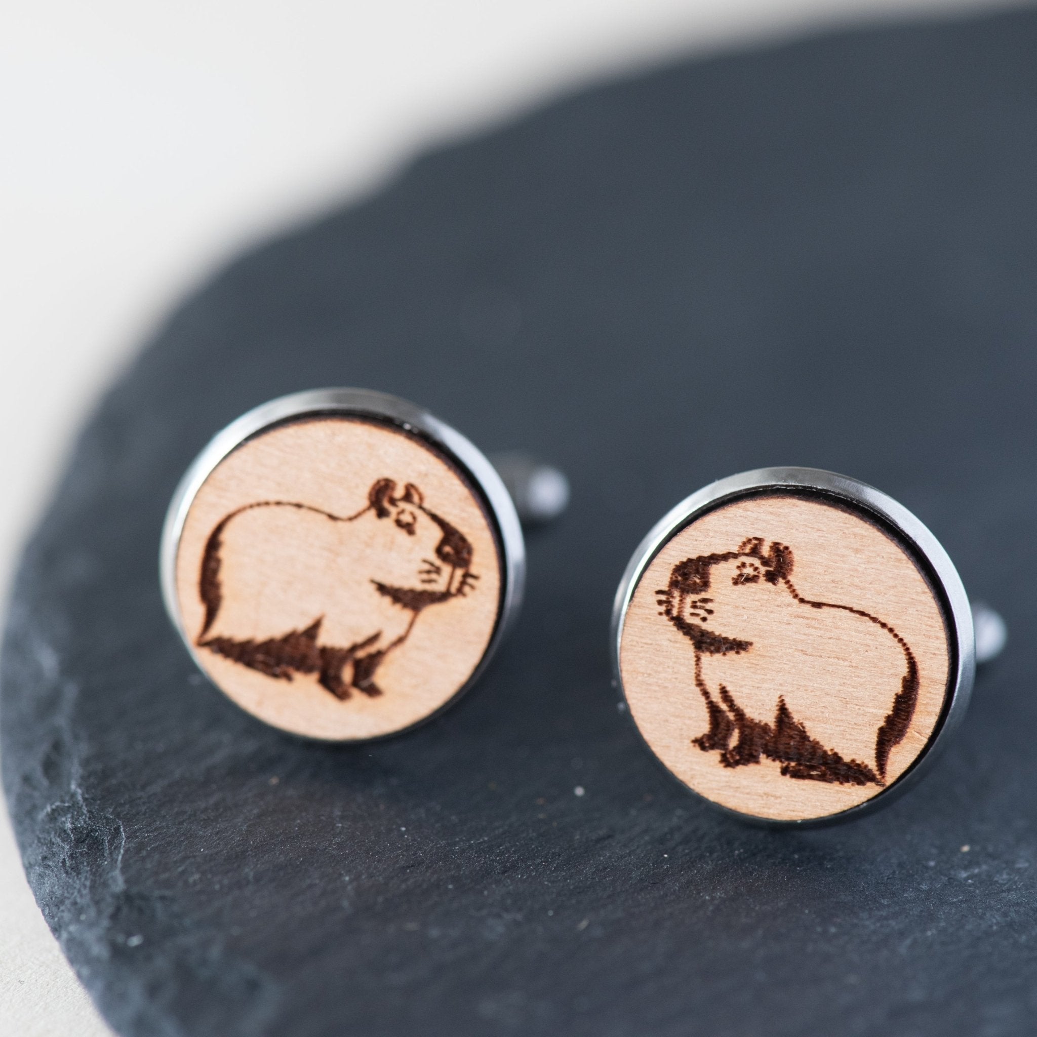 Cherry Wood Cufflinks - Capybara