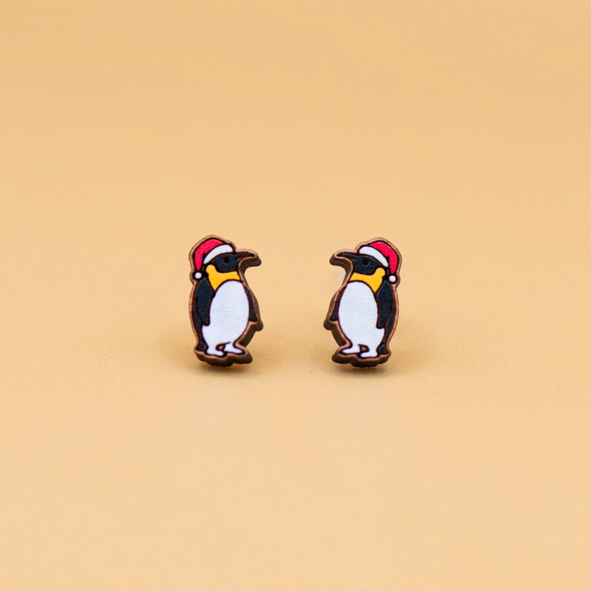 Hand-painted Wooden Earrings - Christmas Penguin