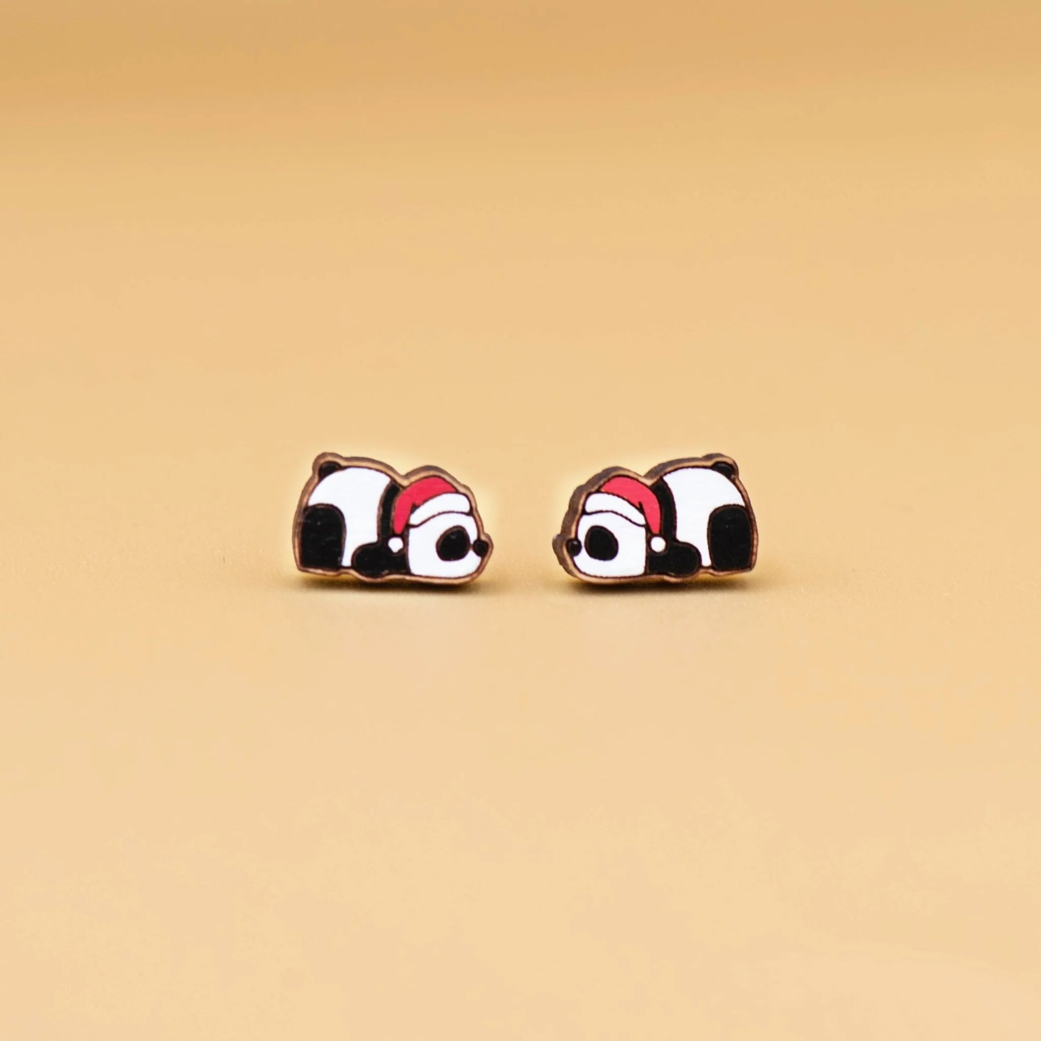 Hand-painted Wooden Earrings - Christmas Sleeping Panda