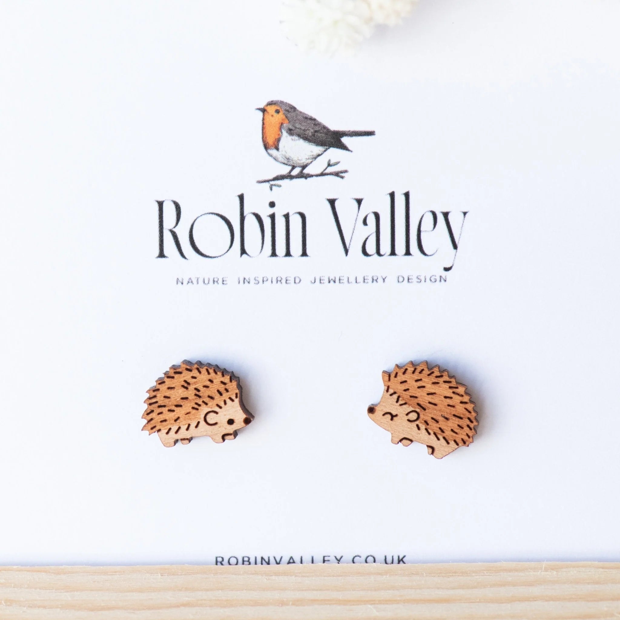 Wooden Stud Earrings - Hedgehog