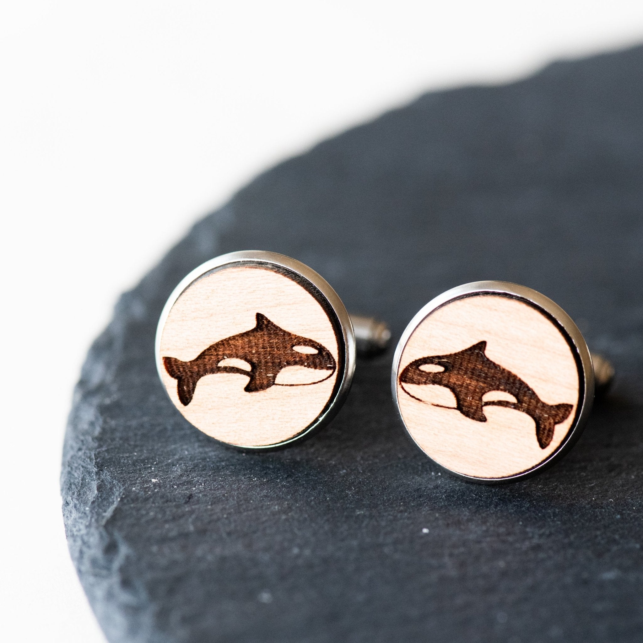 Cherry Wood Cufflinks - Orca