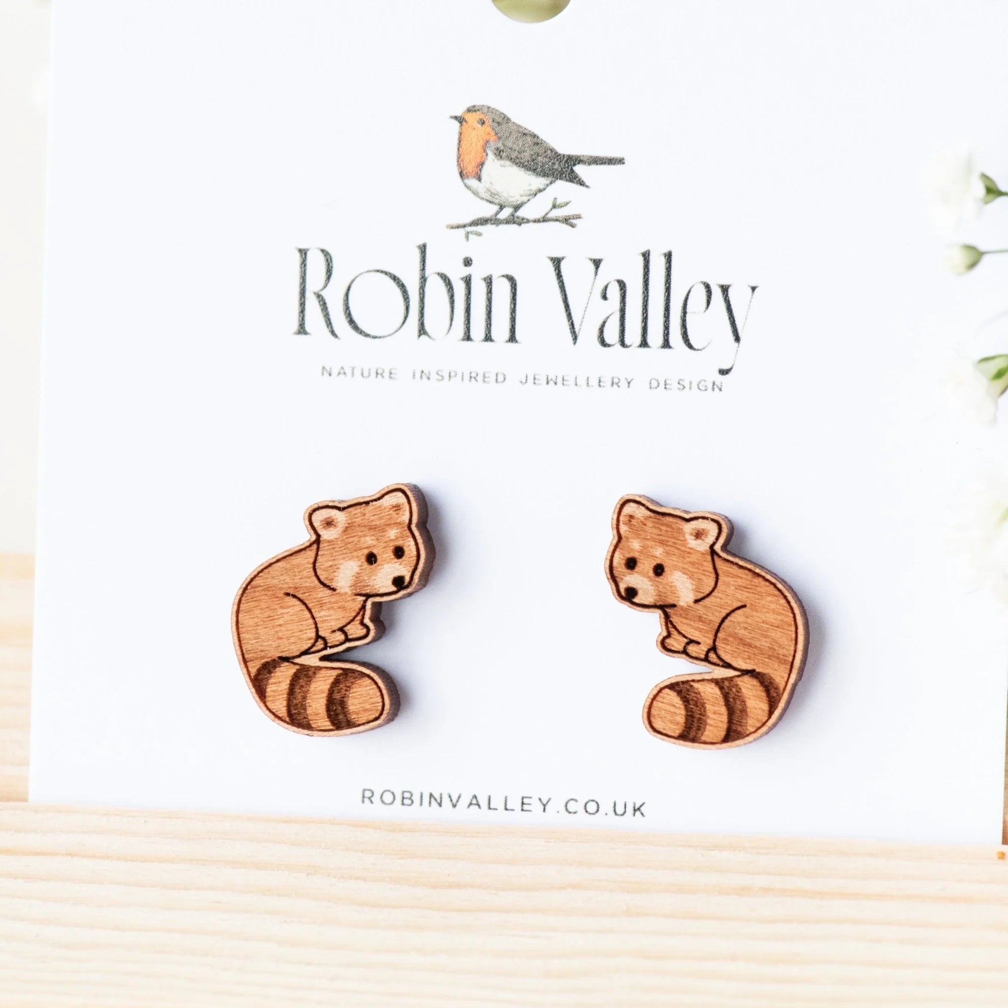 Wooden Stud Earrings - Red Panda