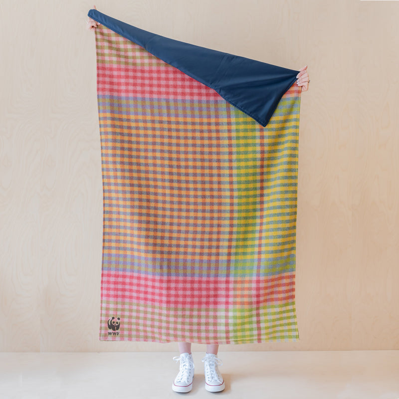 Recycled Wool Small Picnic Blanket In Lime Block Micro Gingham Recycled wool small picnic blanket in lime block micro gingham