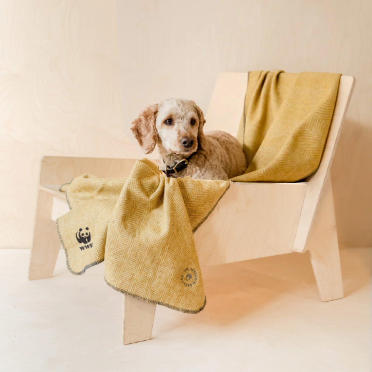 Recycled Wool Large Pet Blanket Mustard Herringbone