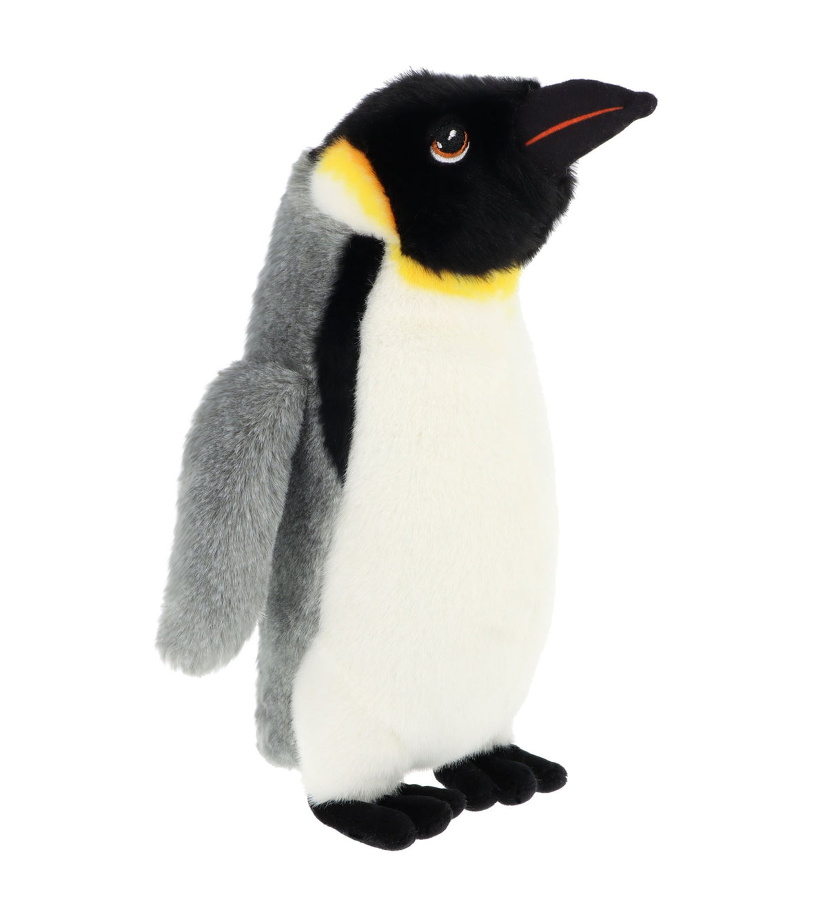 Plush King emperor penguin standing on white background