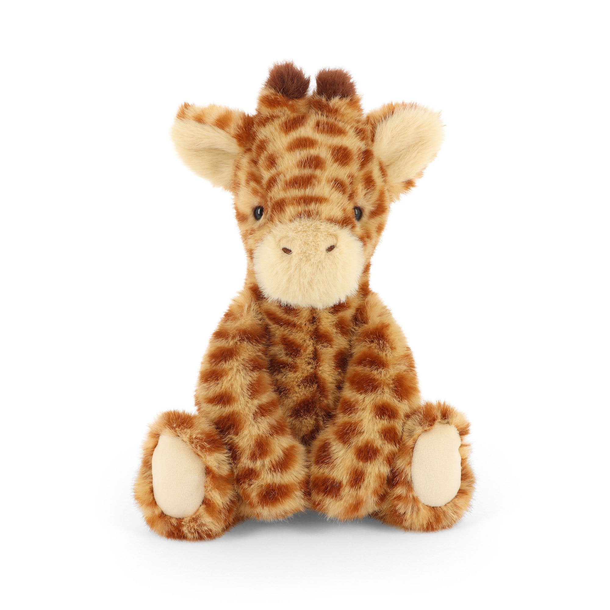 Plush giraffe sitting facing forward